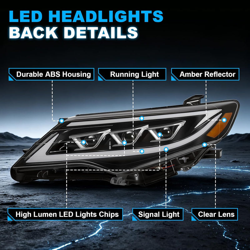 LED Projector Headlights with Startup Animation & Sequential Turn Signal for 2012-2014 Toyota Camry XV50 DRL High Low Beam Clear Lens Waterproof Plug & Play 1 Pair-3