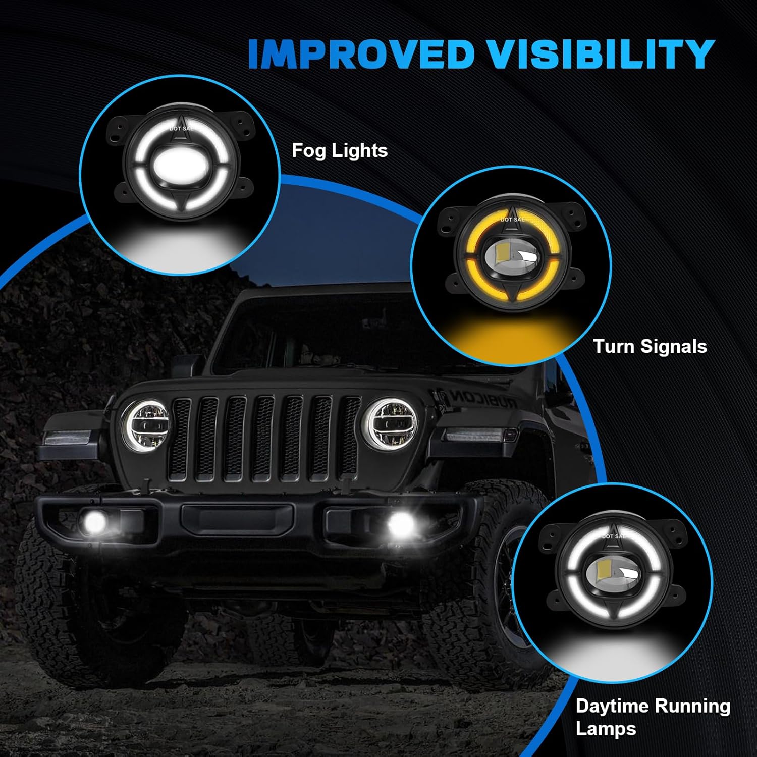 OKSIWA 4-Inch LED Fog Lights with Integrated DRL & Turn Signals - Perfect Fit for 2007-2018 Jeep Wrangler JK - Complete Jeep Wrangler Fog Lamp Replacement Kit (1 Pair)
