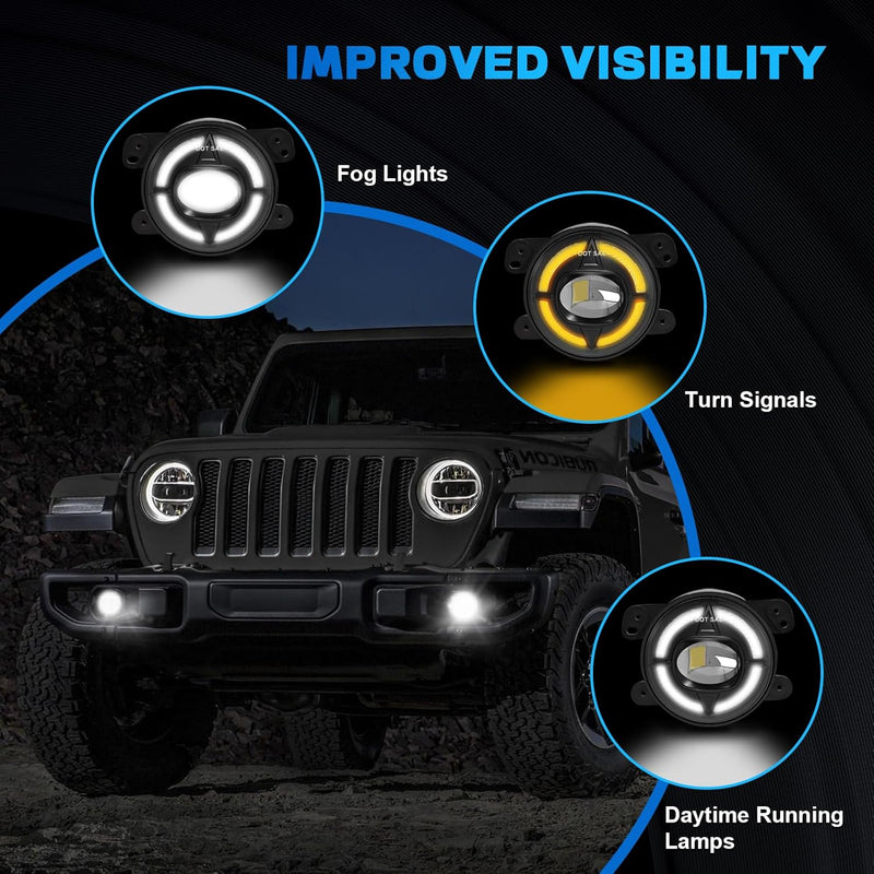 OKSIWA 4-Inch LED Fog Lights with Integrated DRL & Turn Signals - Perfect Fit for 2007-2018 Jeep Wrangler JK - Complete Jeep Wrangler Fog Lamp Replacement Kit (1 Pair)-4