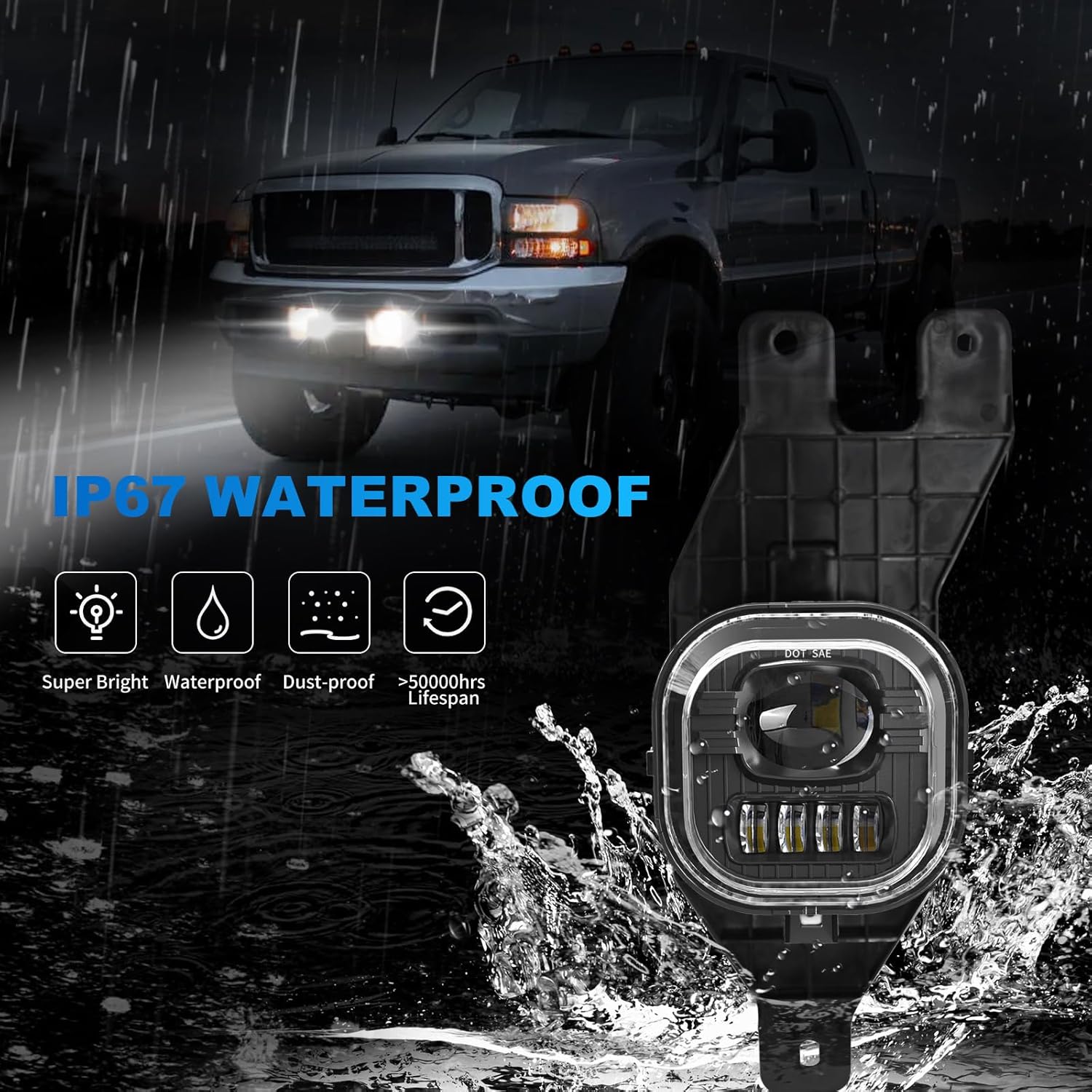 OKSIWA Led Fog Lights Compatible With 1999-2004 Ford F250 F350 Super Duty, 2001-2004 Excursion Front Driving Fog Lamps Assembly Clear Lens, DOT Certified - 1 Pair