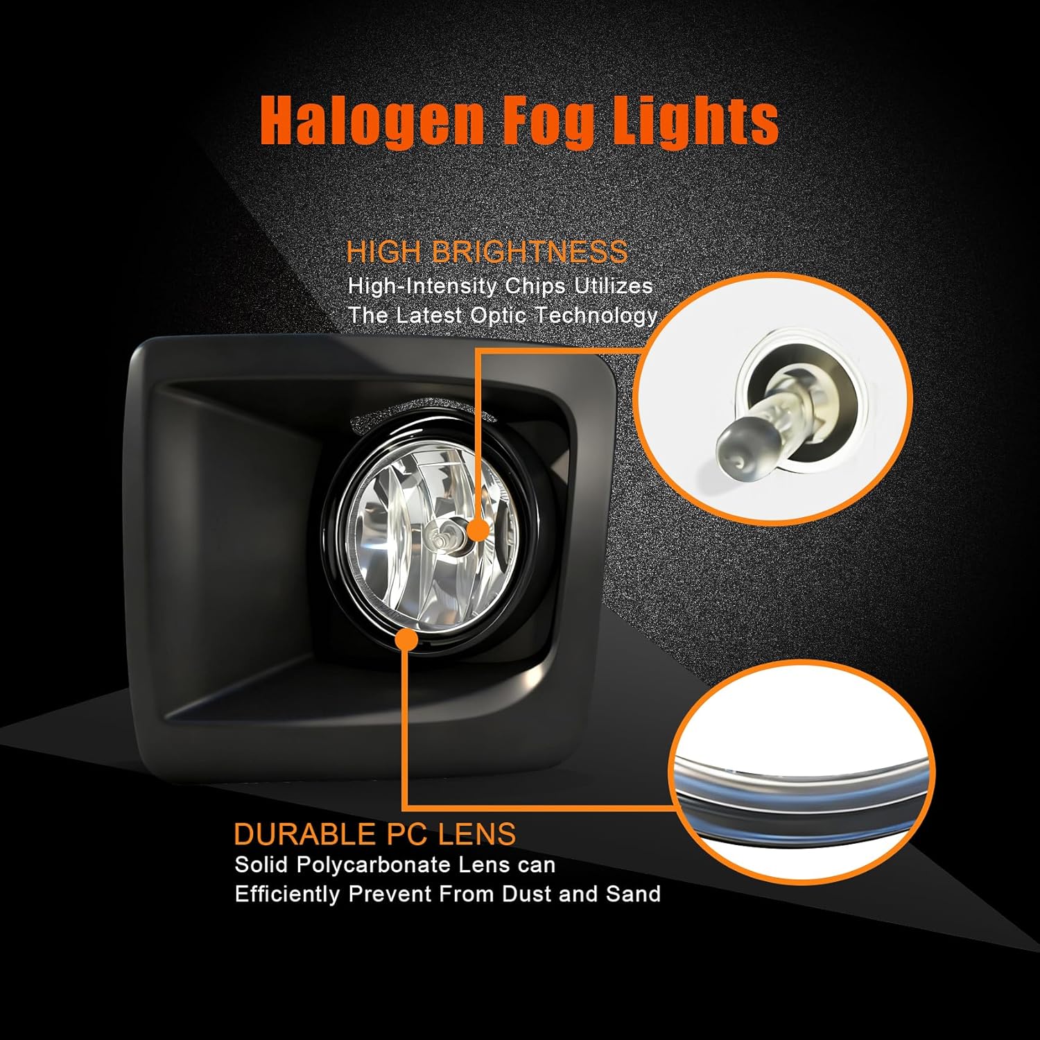DOT Approved Waterproof Halogen Fog Lights with Bezels for 2014-2015 GMC Sierra 1500 Plug & Play-3