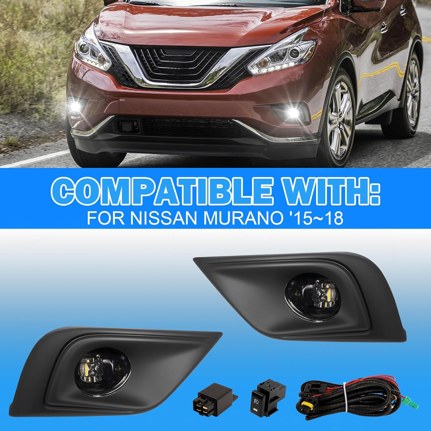 OKSIWA LED Fog Lights Compatible with 2015 2016 2017 2018 Nissan Murano Bumper Driving Fog Lamps Assemblies with Switch and Wiring Harness-3