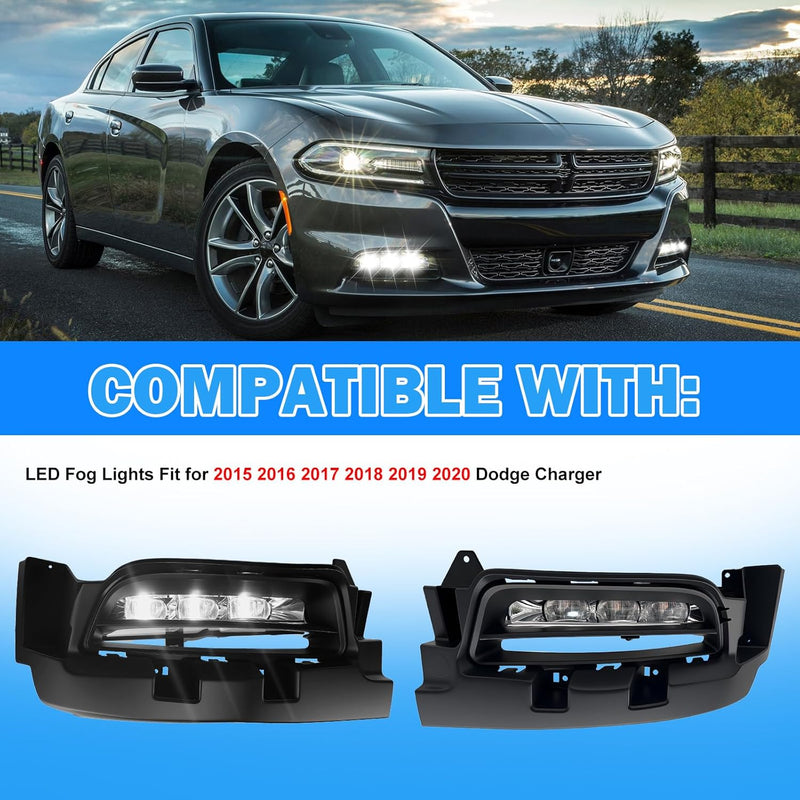 OKSIWA LED Fog Lights Assembly Compatible With 2015 2016 2017 2018 2019 2020 Dodge Charger Front Bumper Driving Fog Lamp Fog Light Kits-3
