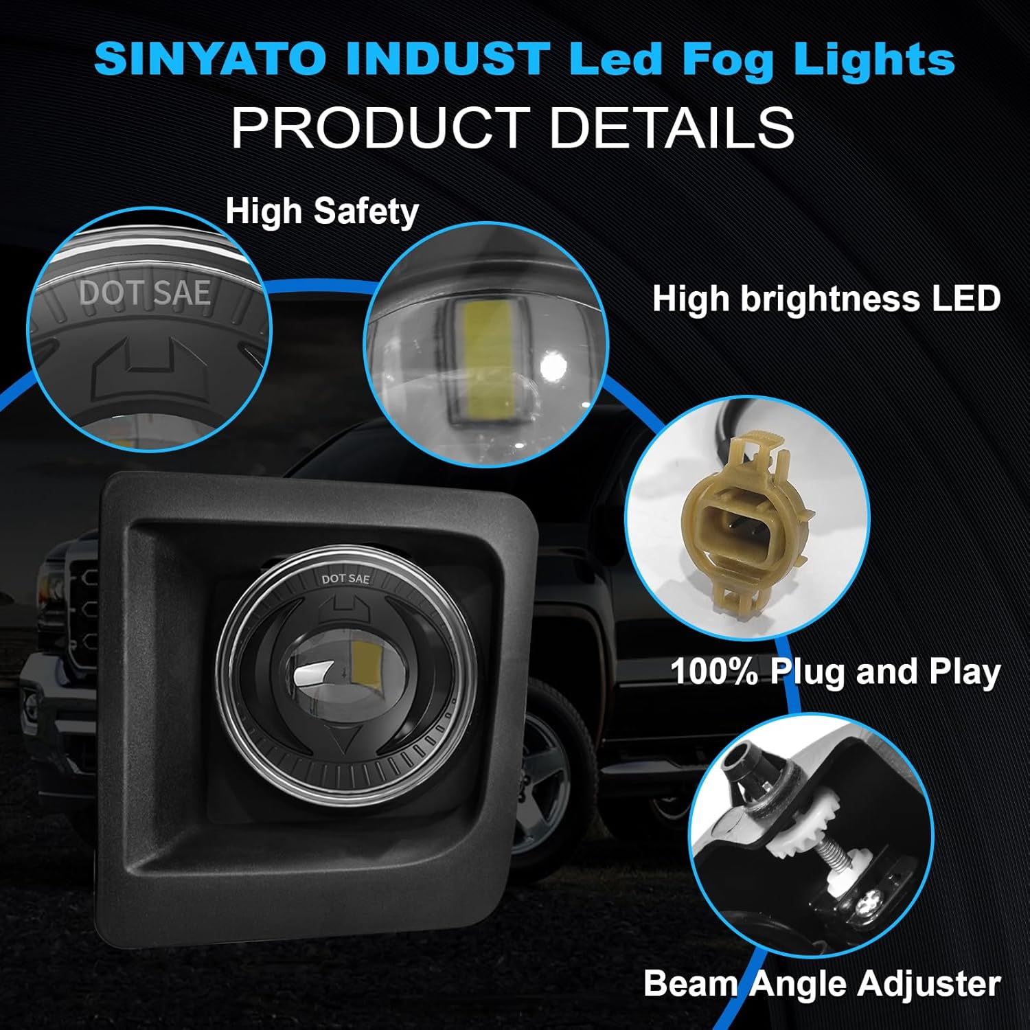 OKSIWA LED Fog Lights Compatible with 2014-2015 GMC Sierra 1500, Bumper Driving LED Fog Lamp Assembly Replacement FogLight Kit, DOT Certified（1 Pair）