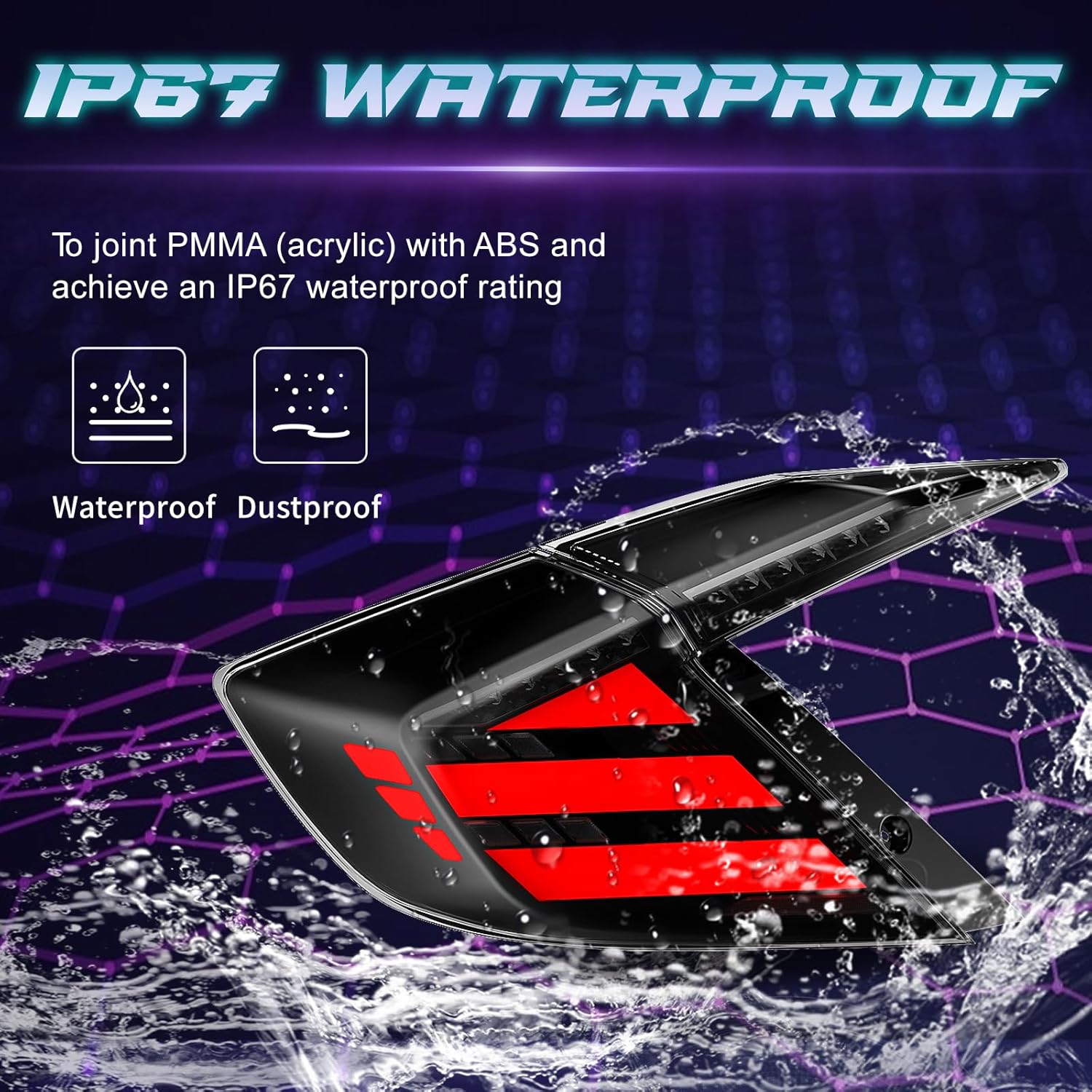 OKSIWA Sequential LED Tail Lights Compatible with Honda Civic 10th Gen Sedan 2016-2021, Not for Hatchbacks, Starting Animated Tail Light Assembly, Brake Turn Signal Lights, Reverse Lights, Parking Light