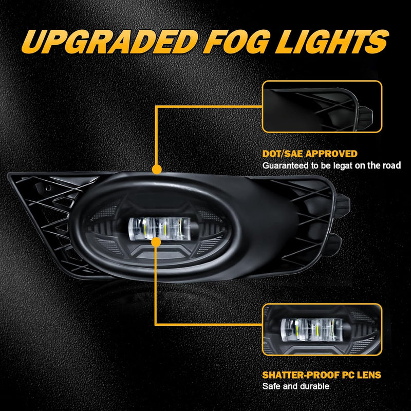 OKSIWA LED Fog Lights for 2009 2010 2011 Honda Civic 4-Door Sedan,Front Bumer Driving Light Kit,Fog Lamps Replacement with Wiring Harness,Clear Lens,Plug and Play-6