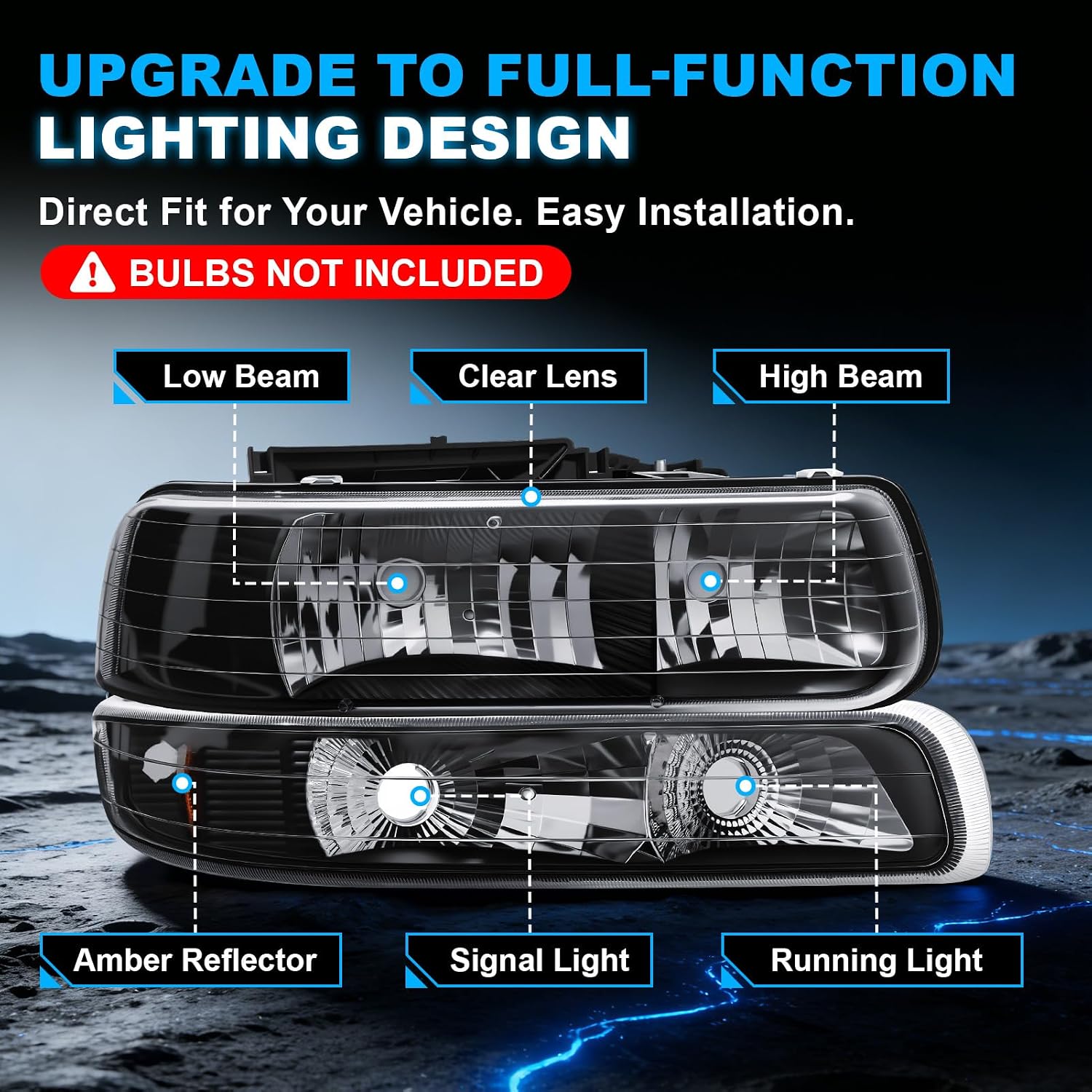 Headlight Compatible with 1999-2002 Chevy Silverado & 2000-2006 Tahoe/Suburban-4