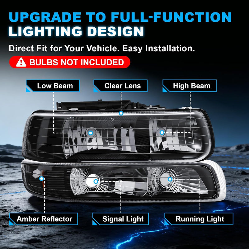 Headlight Compatible with 1999-2002 Chevy Silverado & 2000-2006 Tahoe/Suburban-4