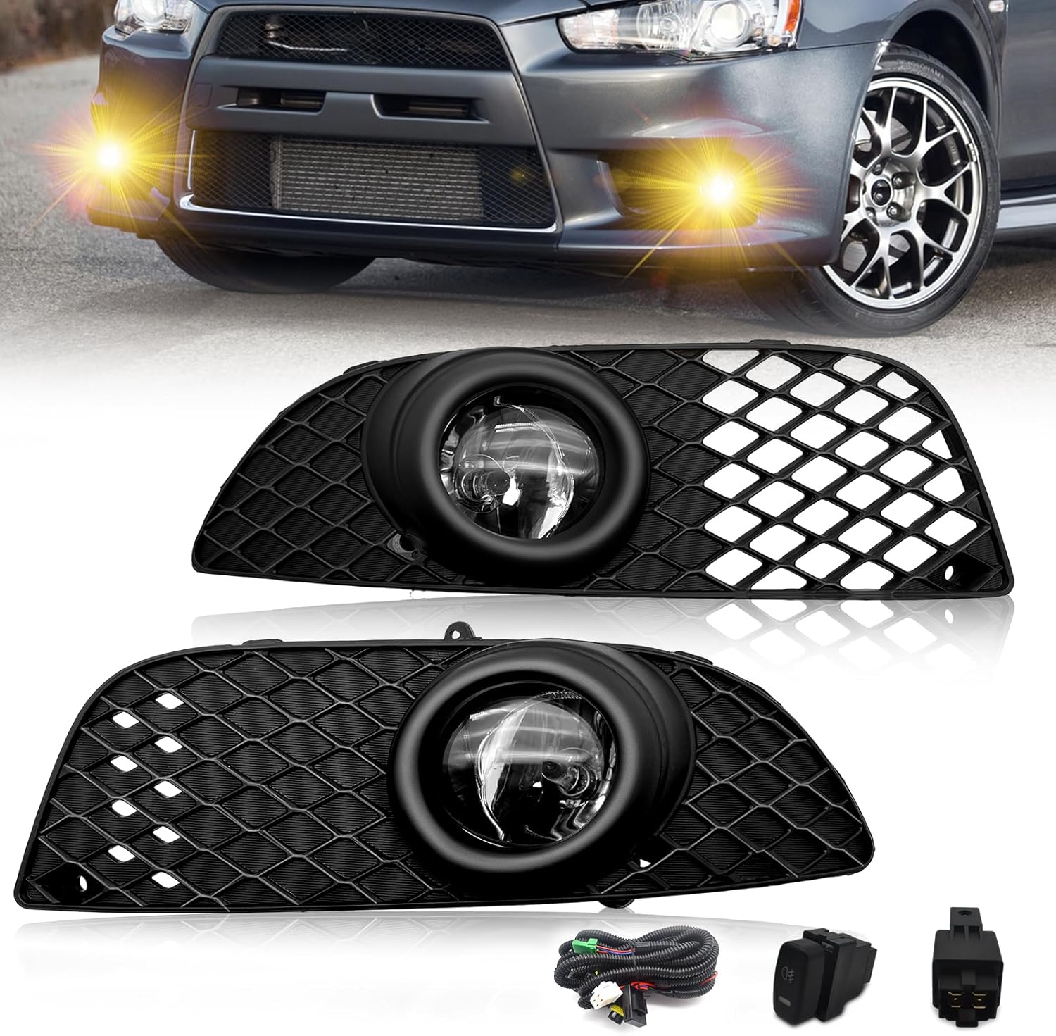 OKSIWA Fog Lights Compatible with 2007-2015 Mitsubishi Lancer Bumper Driving Fog Lamps Assemblies with Switch and Wiring Harness-1