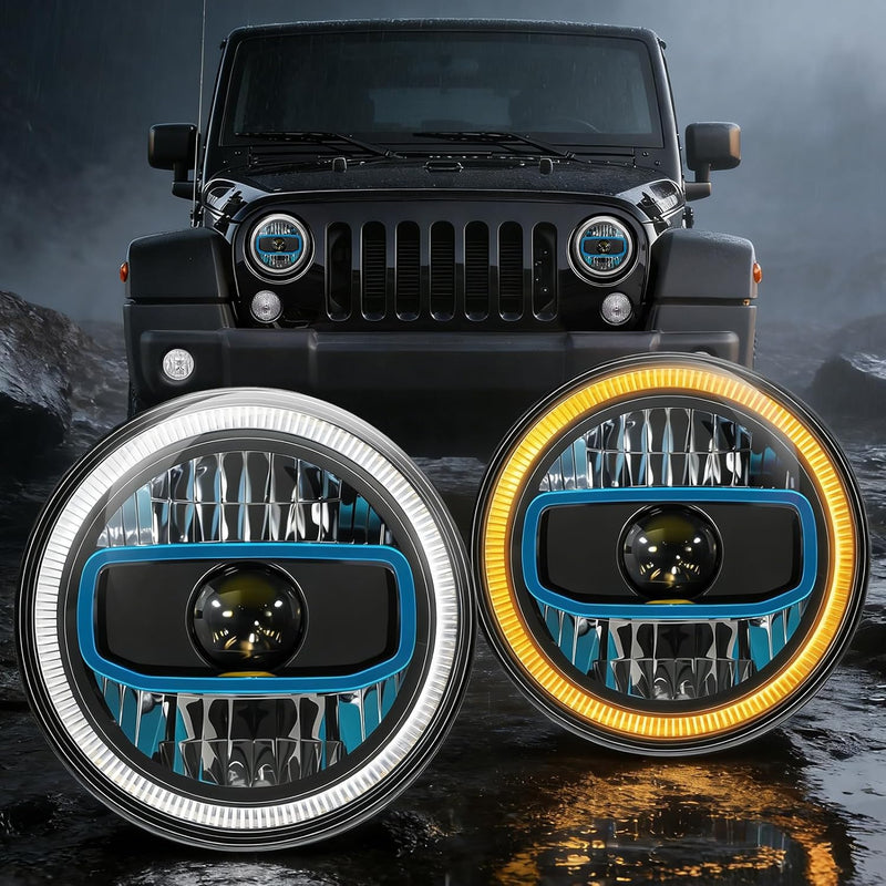7" Halo LED Headlights with Sequential Turn Signal & DRL for 1976-2017 Jeep Wrangler CJ/TJ/JK-1