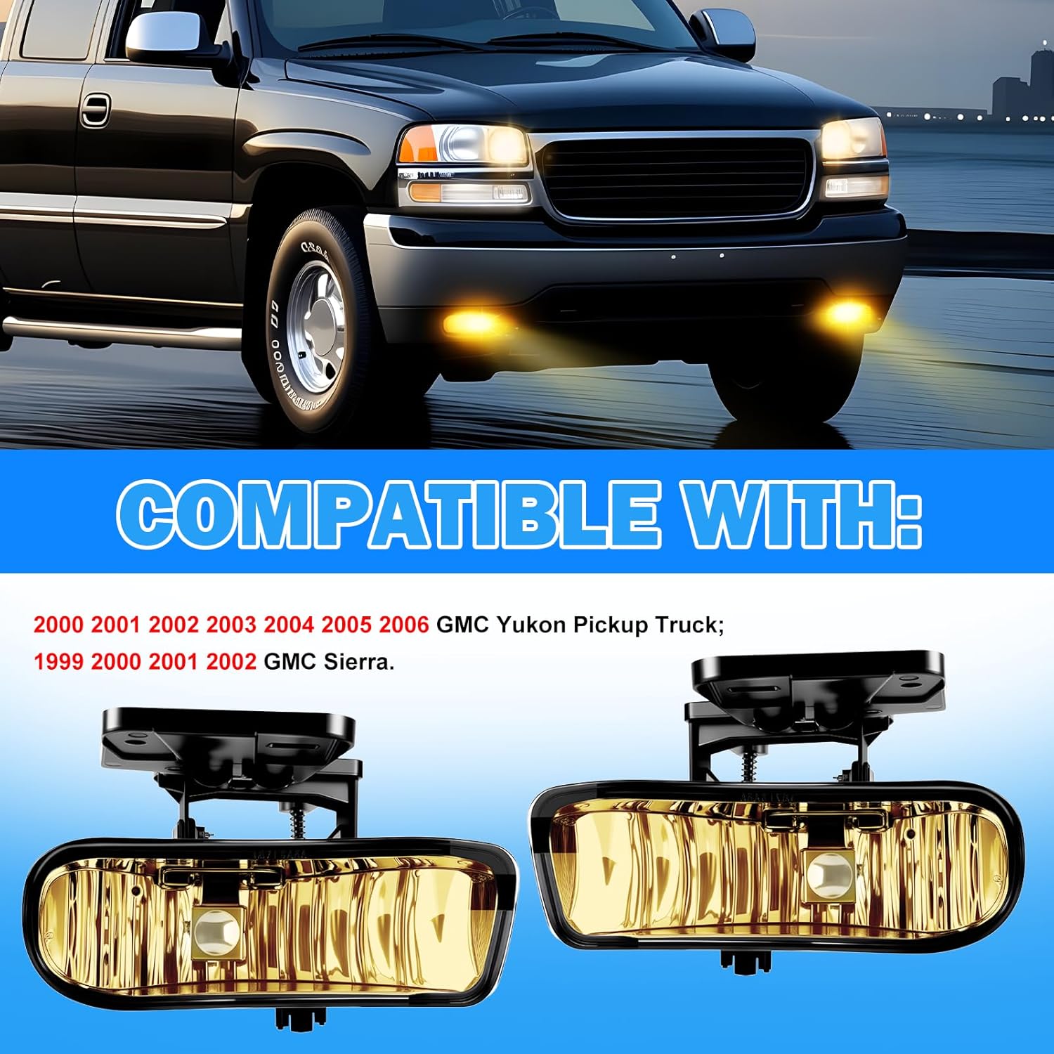 DOT Approved Halogen Fog Lights with Yellow Lens for 1999-2002 GMC Sierra & 2000-2006 GMC Yukon Plug & Play-3