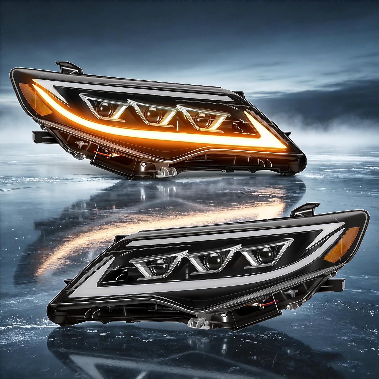 LED Projector Headlights with Startup Animation & Sequential Turn Signal for 2012-2014 Toyota Camry XV50 DRL High Low Beam Clear Lens Waterproof Plug & Play 1 Pair-1