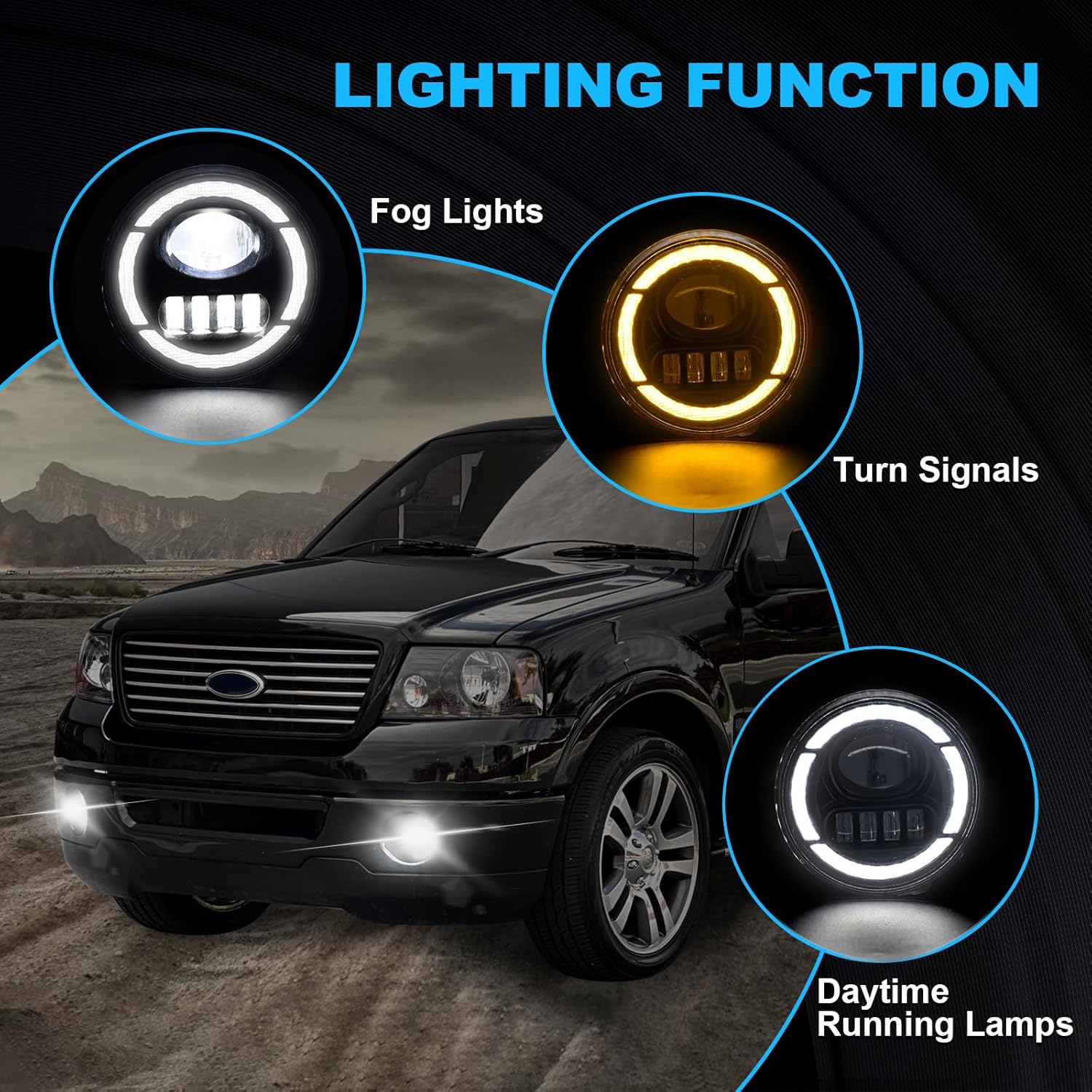 OKSIWA Ultra-Bright LED Fog Lights with DRL and Turn Signals Fit for 2005 2006 2007 2008 Ford F150, 2006-2010 Lincoln Mark LT, Front Driving Fog Lamps Assembly, DOT Certified - 1 Pair