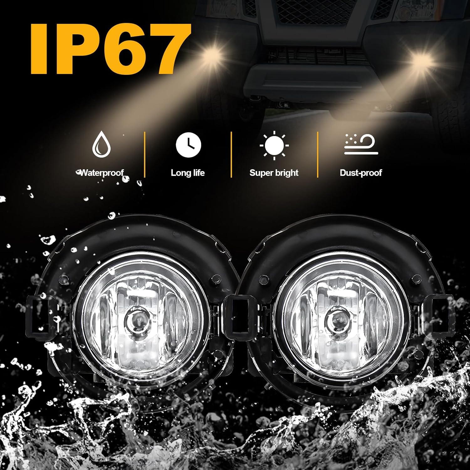 OKSIWA Halogen Fog Lights Compatible with 2010-2017 Nissan Frontier,2005-2015 Xterra, Driving Fog Lamps Replacement with Wiring Harness, Switch Kit (Only fit for Plastic Bumper)