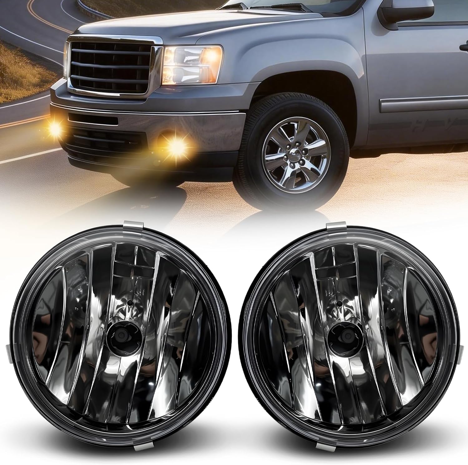 DOT Approved Halogen Fog Lights for 2007-2013 GMC Sierra 1500 & 2007-2014 Sierra 2500HD 3500HD Plug & Play