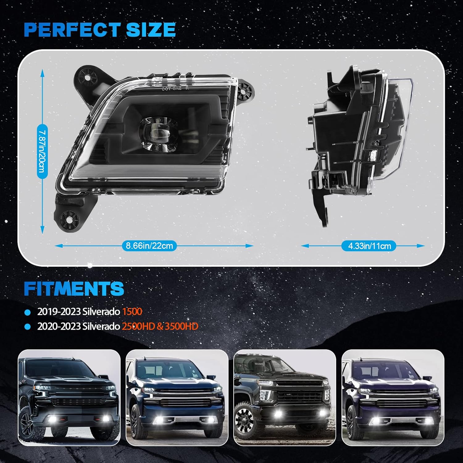 DOT Compliant LED Fog Lights for 2019-2023 Chevy Silverado Plug & Play