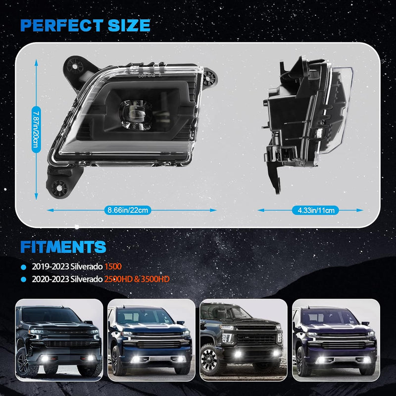 DOT Compliant LED Fog Lights for 2019-2023 Chevy Silverado Plug & Play-2