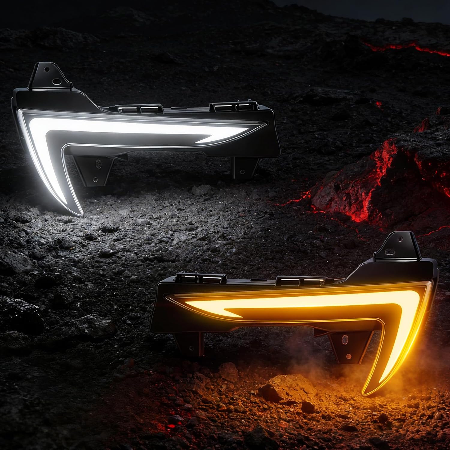 OKSIWA White & Yellow LED Front Daytime Running Lights DRL Fit for 2021-2024 Tesla Model Y Upgrade and Modified 1 Pair Turn Signals Driving Runing Lamp Fog Lights Assembly-5