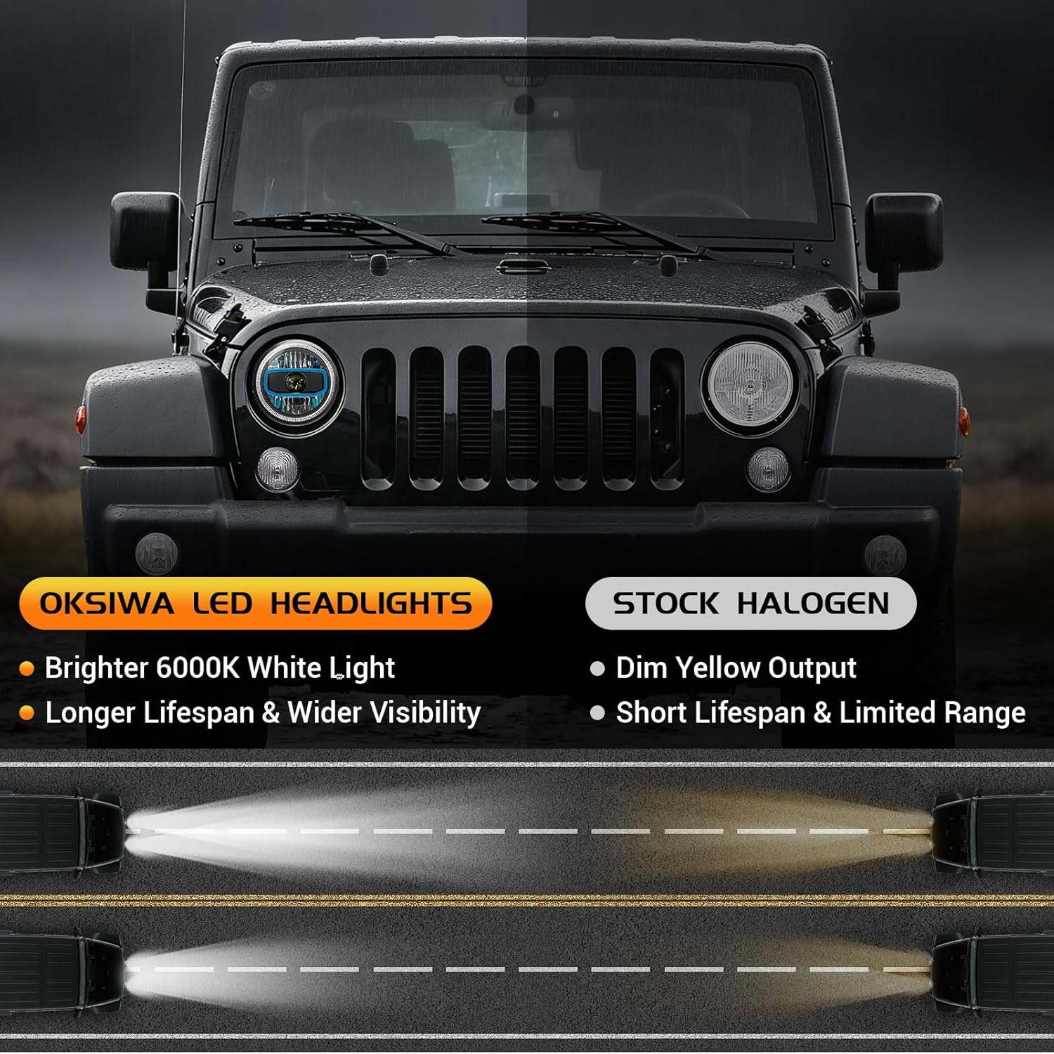 7" Halo LED Headlights with Sequential Turn Signal & DRL for 1976-2017 Jeep Wrangler CJ/TJ/JK-6