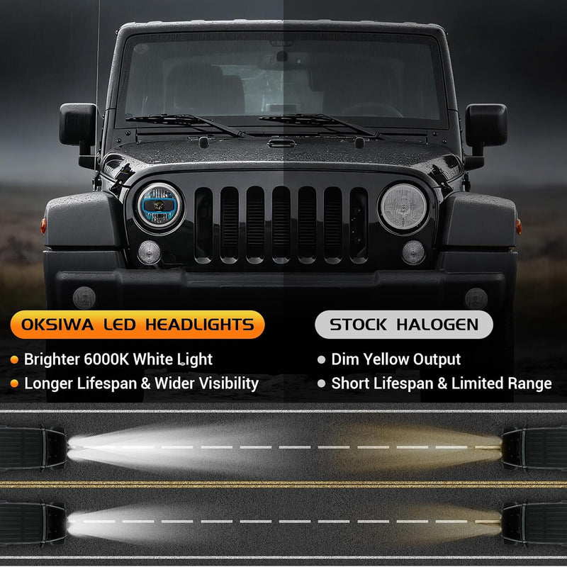 7" Halo LED Headlights with Sequential Turn Signal & DRL for 1976-2017 Jeep Wrangler CJ/TJ/JK-6