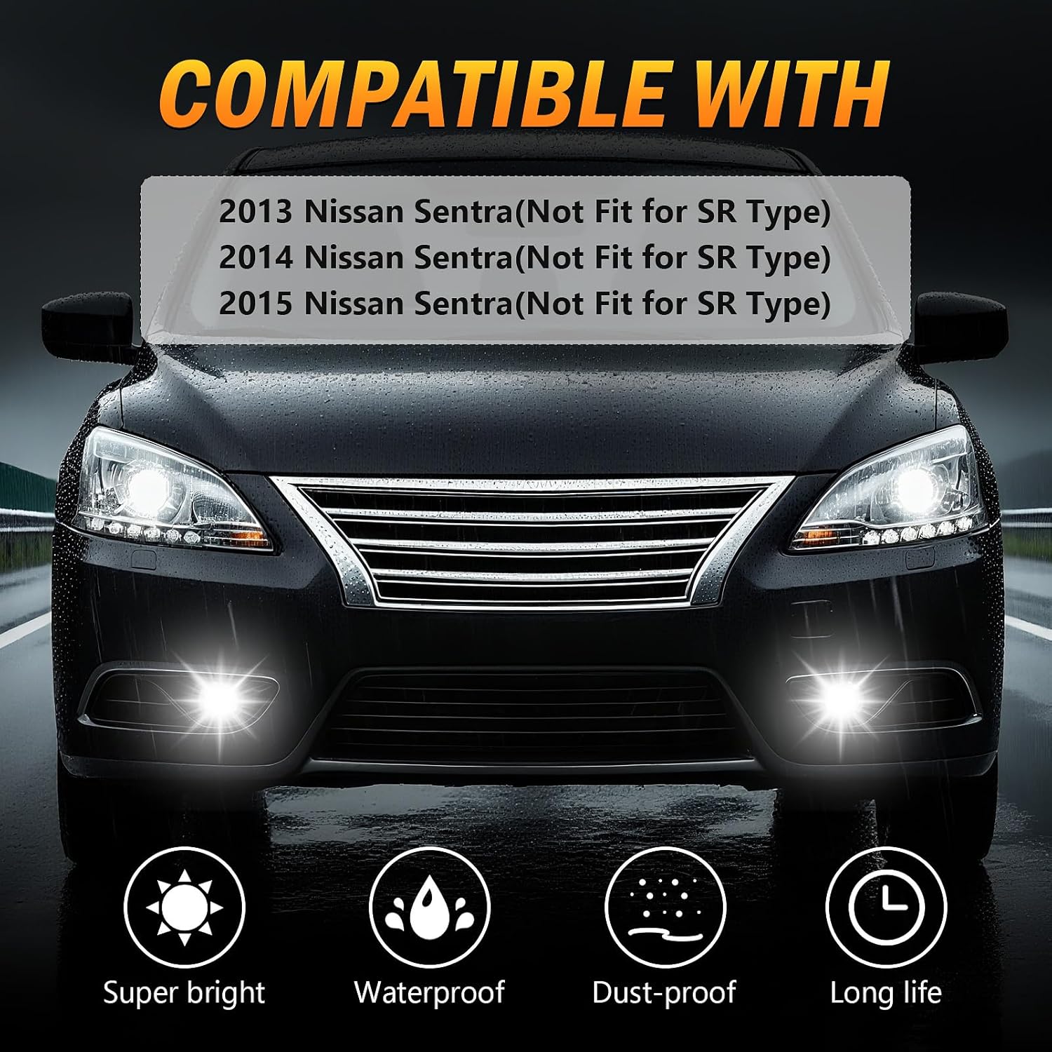 OKSIWA LED Fog Light,Compatible with 2013-2015 Nissan Sentra(Not Fit for SR type),Front Bumer Driving Light Fog Lamp Assembly Kit with Wiring Harness, Switch,Plug and Play