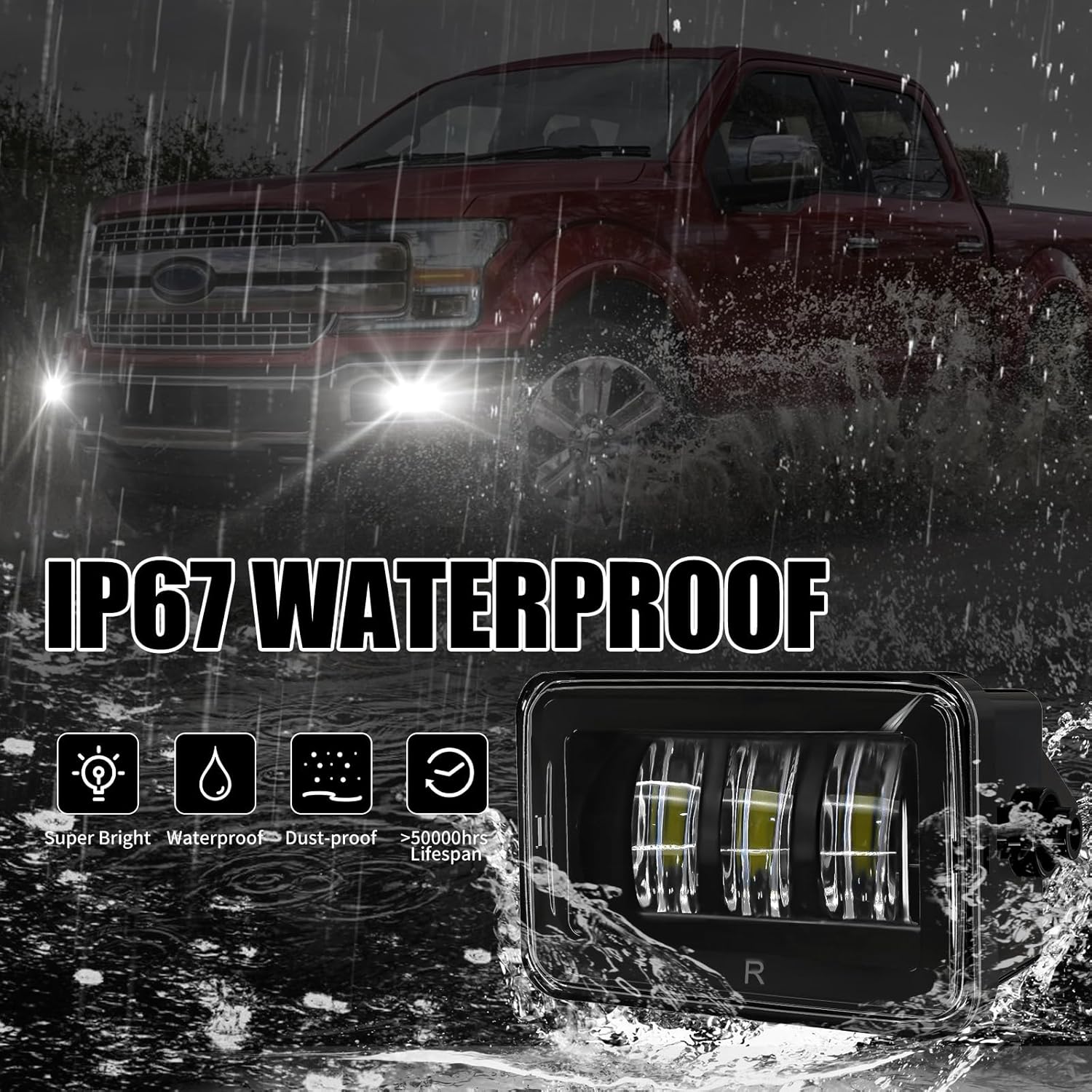 OKSIWA LED Fog Lights For 2015 2016 2017 2018 2019 2020 Ford F-150 Bumper Driving Fog Lamps Set Assembly Kit 1 Pair (Clear Lens)-2