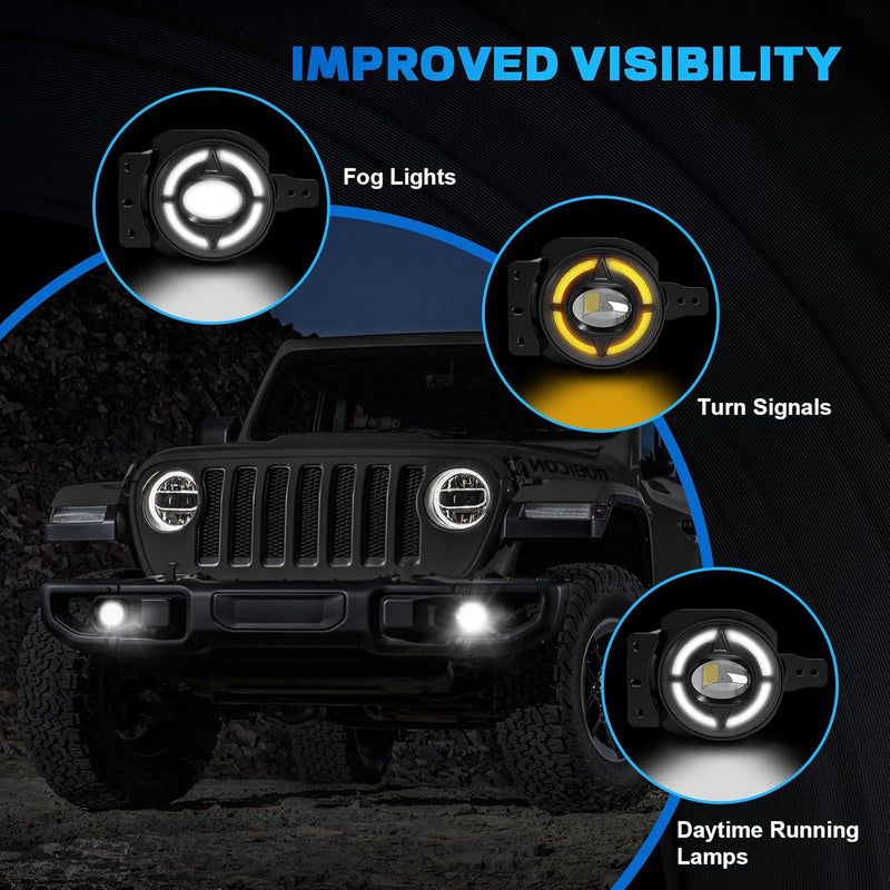 OKSIWA 4-Inch LED Fog Lights with DRL & Turn Signals - Compatible with 2019 2020 2021 2022 Jeep Wrangler JL & JT - Complete Jeep Wrangler Fog Lamp Replacement Kit (1 Pair)-4