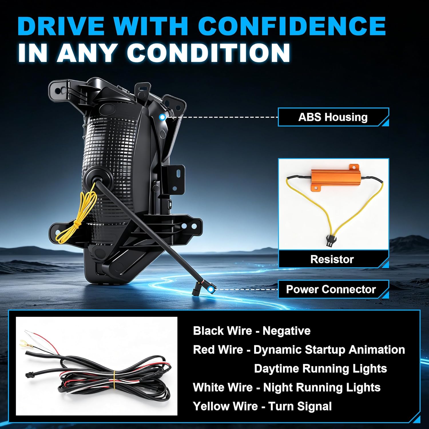 DOT Approved LED Fog Lights with DRL & Amber Turn Signal for 2022-2024 Chevy Equinox w/ Wiring Harness Plug & Play-4