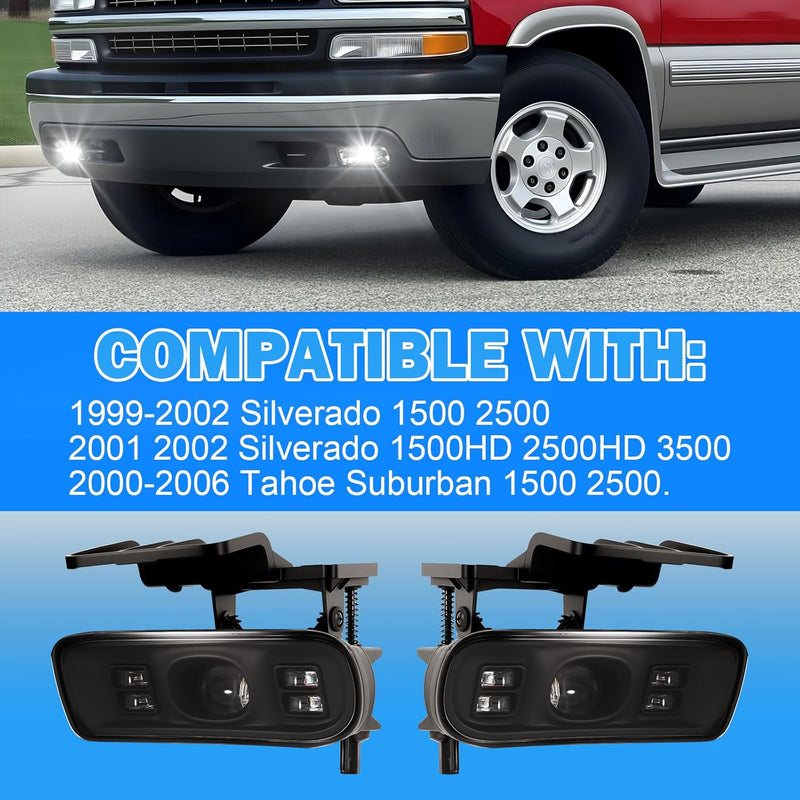 OKSIWA LED Fog Lights Assembly Fit For 1999-2002 Silverado 1500 2500/2001 2002 Silverado 1500HD 2500HD 3500/2000-2006 Tahoe Suburban 1500 2500 Fog Lamps LED2-3