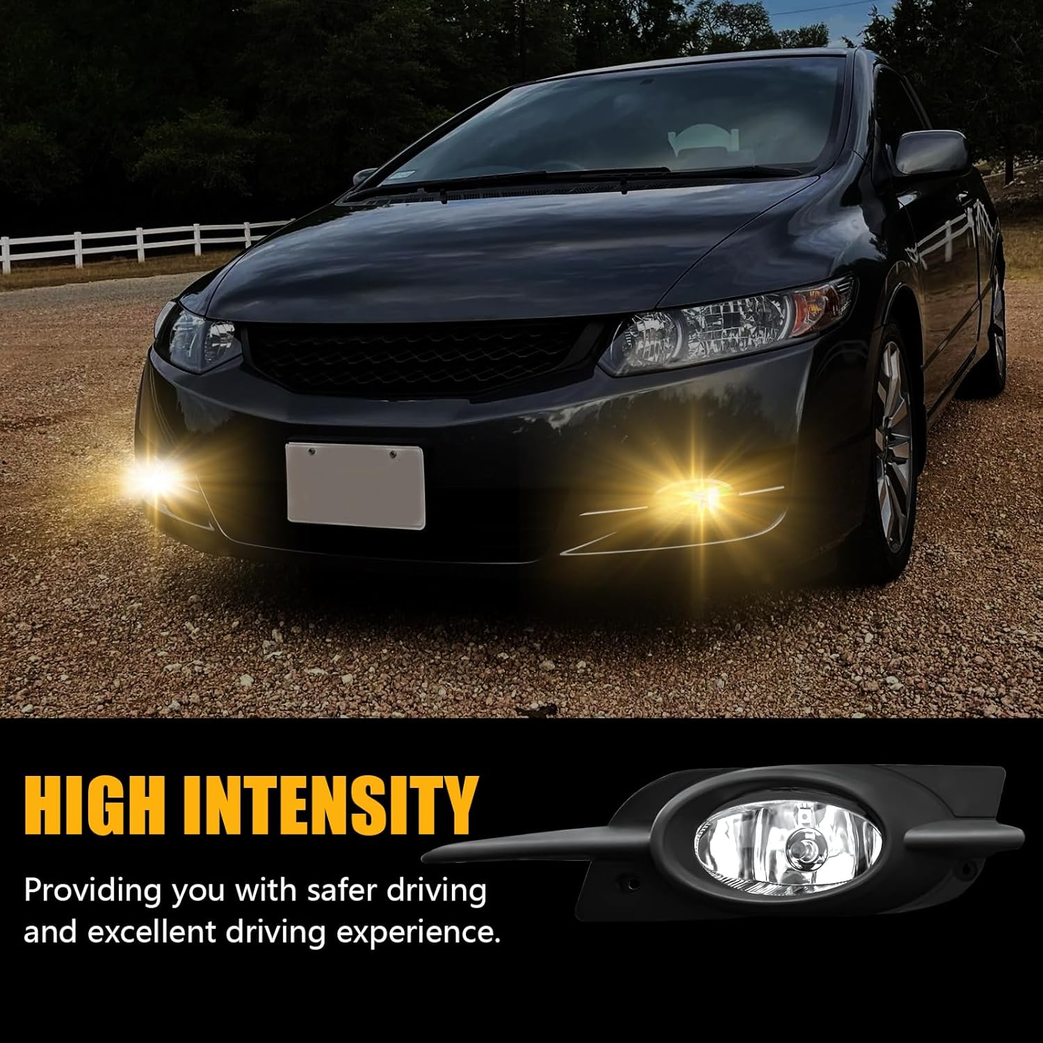 OKSIWA Halogen Fog Lights for 2009 2010 2011 Honda Civic Coupe,Front Bumper Driving Light Kit,Fog Lamps Assembly Replacement With Switch, Wiring Harness, Plug and Play