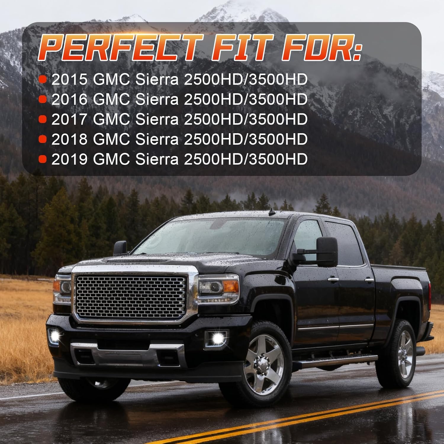 DOT Approved LED Fog Lights for 2015-2019 GMC Sierra 2500HD/3500HD Plug & Play-2