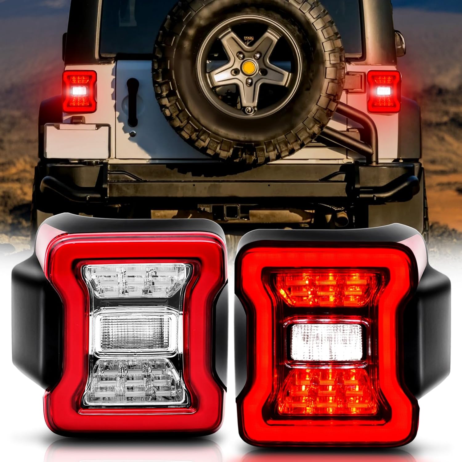 OKSIWA LED Tail Lights Fit For 2007-2018 Jeep Wrangler JK JKU, Tunnel Shaped Design Rear Lights, Running, Brake, Turn Signal, Reverse Light Tail Lamp, Easy to Install-1