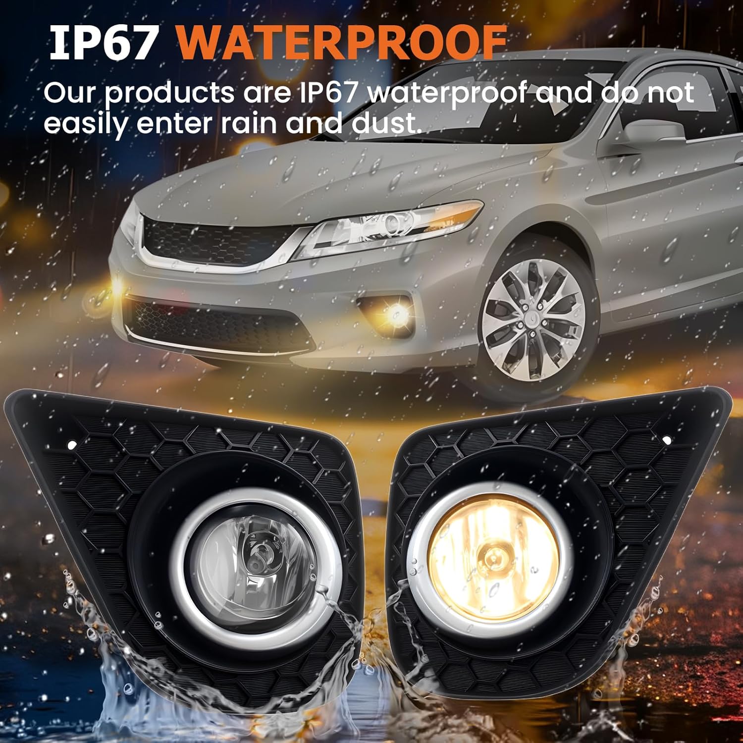 OKSIWA Fog Lights Assembly Compatible with 2013 2014 2015 Honda Accord Coupe, Front Bumper Driving Fog Lamp Kits, Driver & Passenger Side, IP67 Waterproof & Plug-And-Play