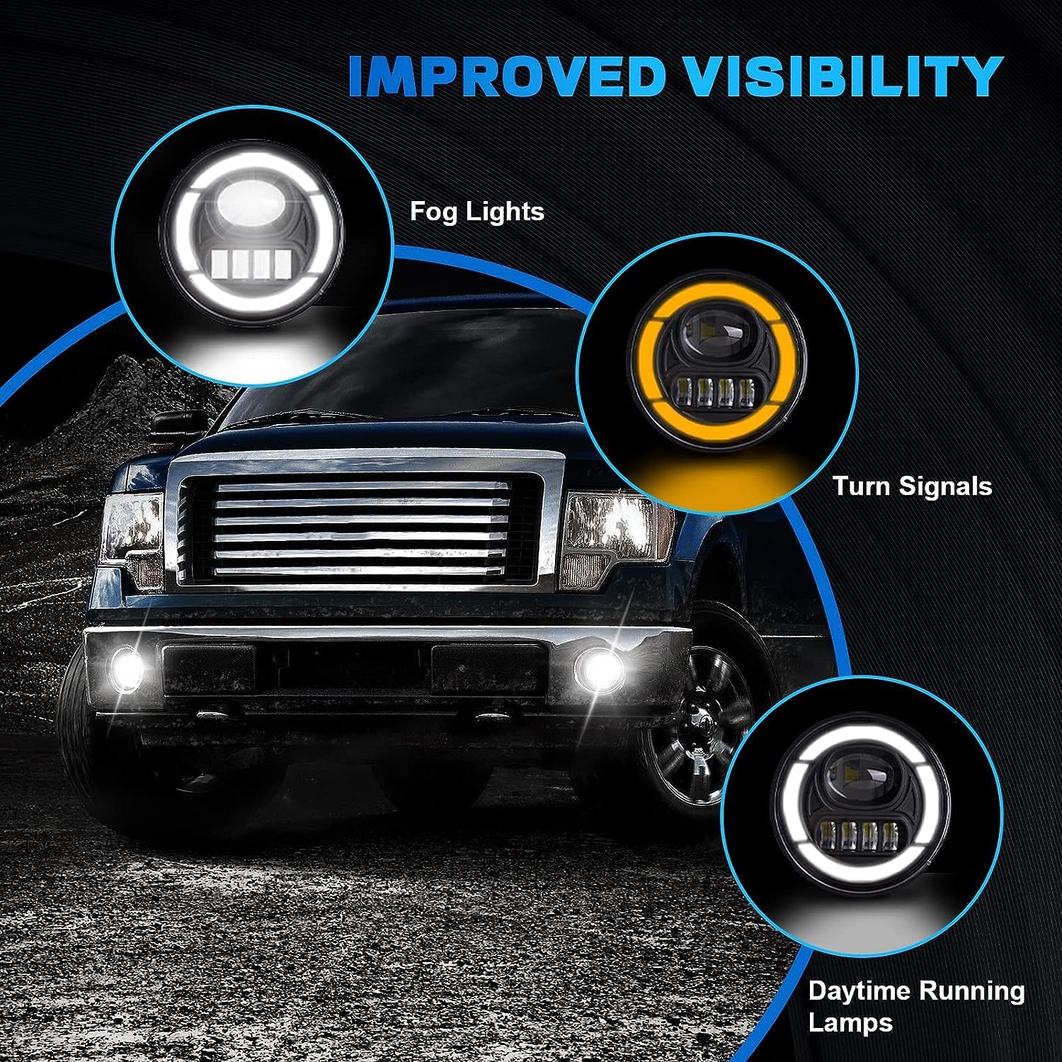 OKSIWA LED Fog Lights with DRL/Turn Signal Compatible with 2011 2012 2013 2014 Ford F150 Bumper Driving Fog Lamp Assembly Replacement DOT Approved（1 Pair）