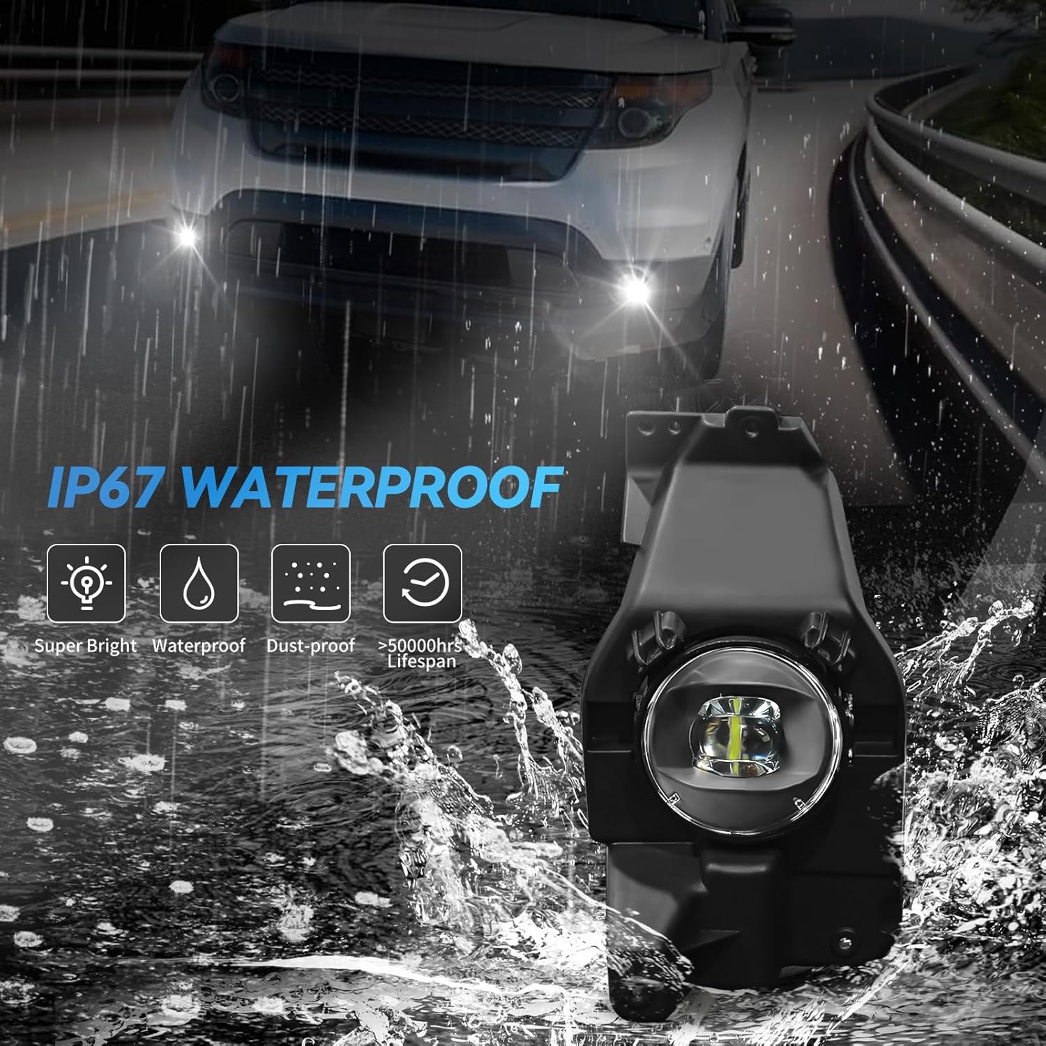 OKSIWA LED Fog Lights Assembly Compatible with 2013 2014 2015 Ford Explorer, Front Driving Fog Lamps Clear Lens Replacement Kit, DOT Certified - 1 Pair