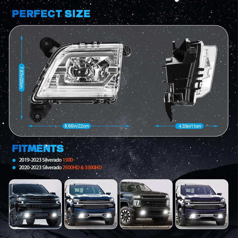 DOT Compliant LED Fog Lights with Clear Lens for 2019-2023 Chevy Silverado Plug & Play-2