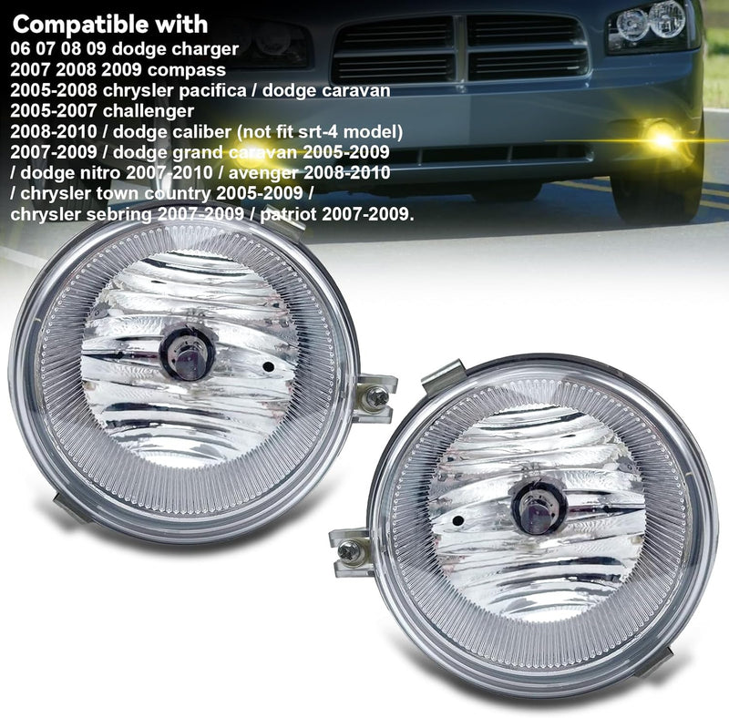 OKSIWA Fog Lights Compatible with 05 06 07 Dodge Caravan 2008 2009 2010 Challenger 2006 2007 2008 2009 Charger 07-09 Caliber 08-10 Chrysler Sebring 07-09 Patriot Compass Fog Lamps-2