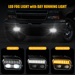 DOT Approved LED Fog Lights with White DRL & Amber Turn Signal for 2003-2006 Chevy Silverado & 2002-2006 Avalanche Clear Lens Plug & Play-2