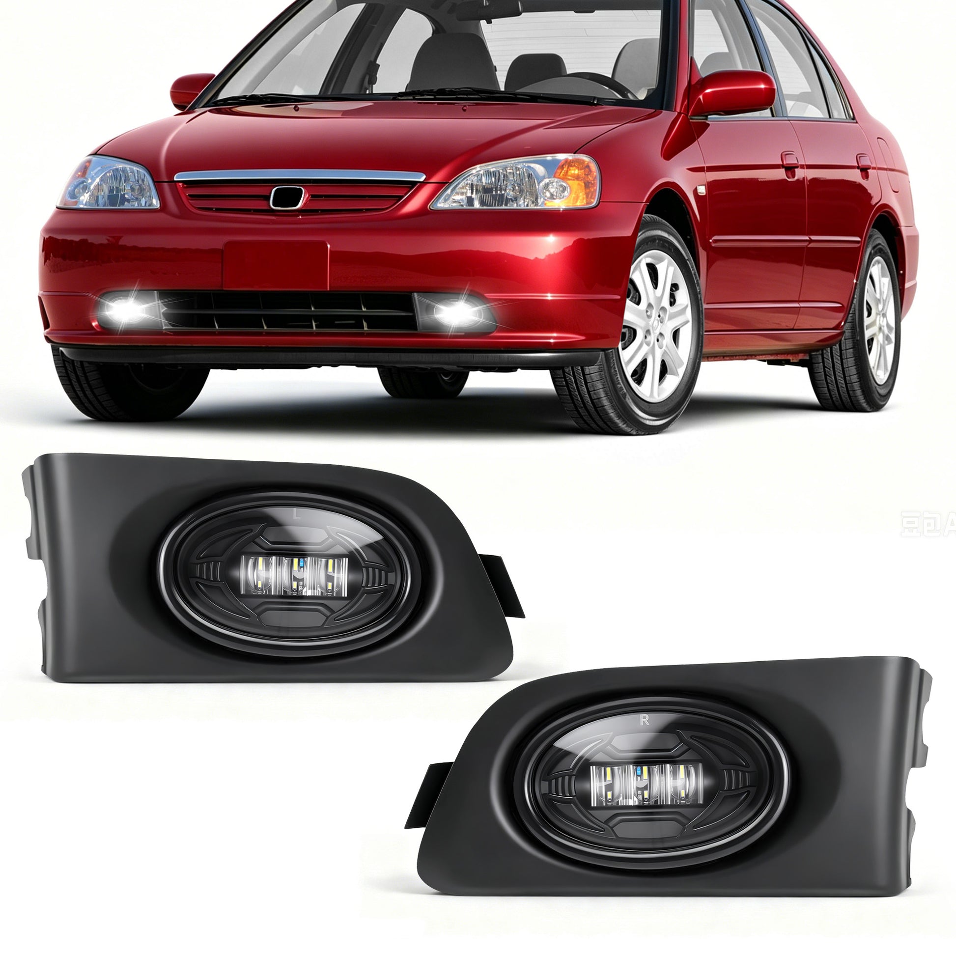 OKSIWA LED Fog Lights for 2001 2002 2003 Honda Civic Coupe 2DR,Front Bumper Driving Light, Fog Lamps Assembly Replacement With Switch, Wiring Harness, Plug and Play-1