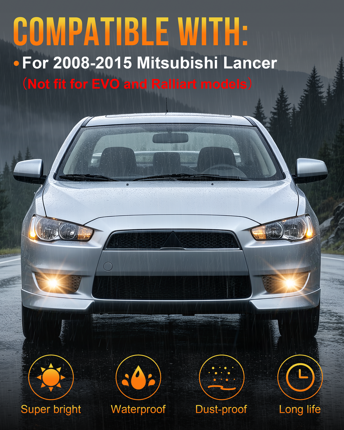 DOT approved Fog Lights Compatible with 2008-2015 Mitsubishi Lancer with Switch & Wiring Harness-3
