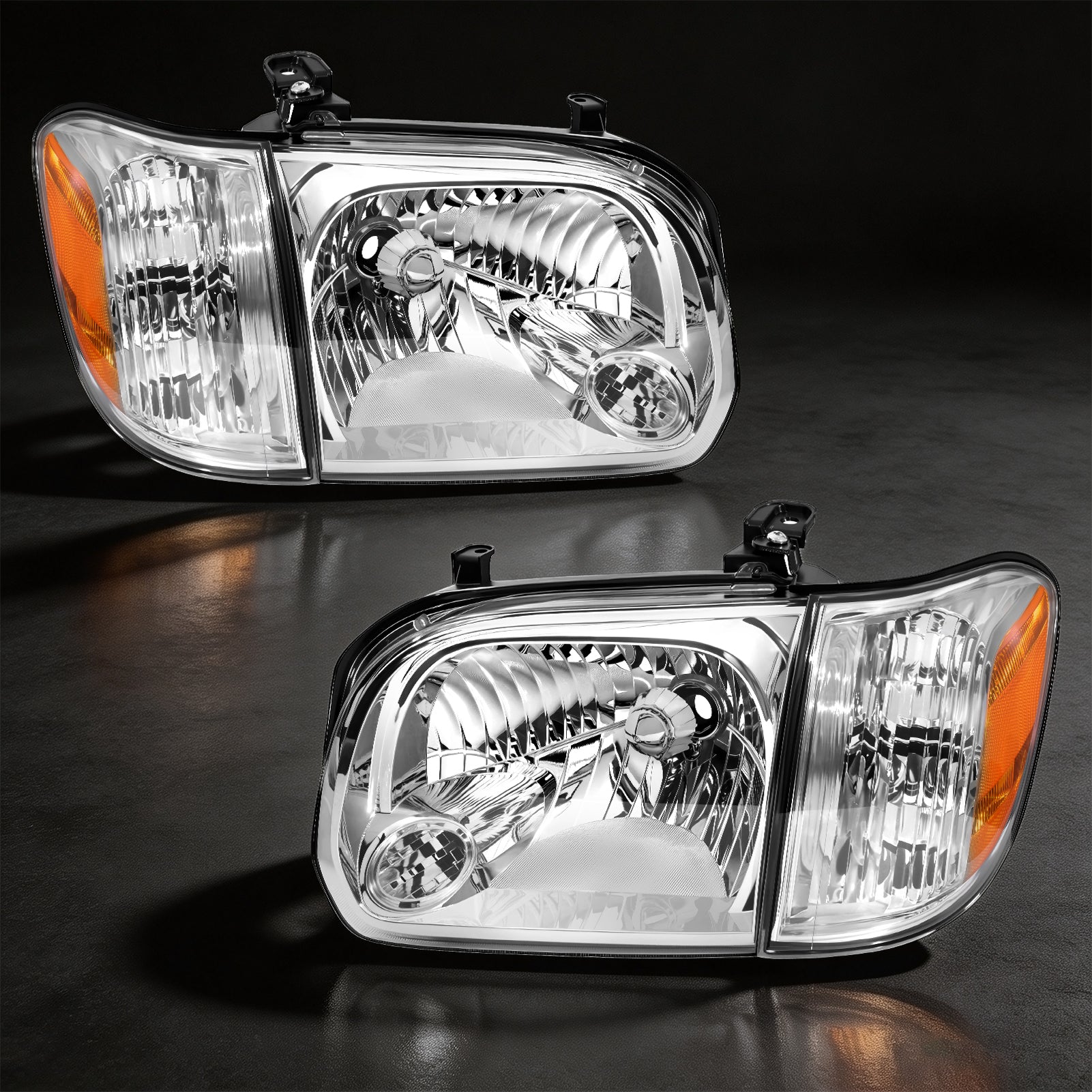 Halogen Headlight Assembly with Amber Reflector for 2005-2006 Toyota Tundra & 2005-2007 Sequoia 1 Pair Direct Fit