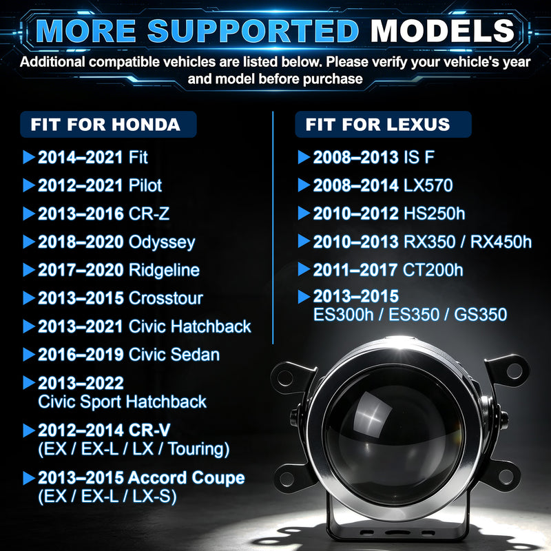 DOT Approved Laser LED Dual-Beam Fog Light, Universal Fit for Honda / Toyota / Acura / Lexus / Jeep / Chrysler / FIAT-4