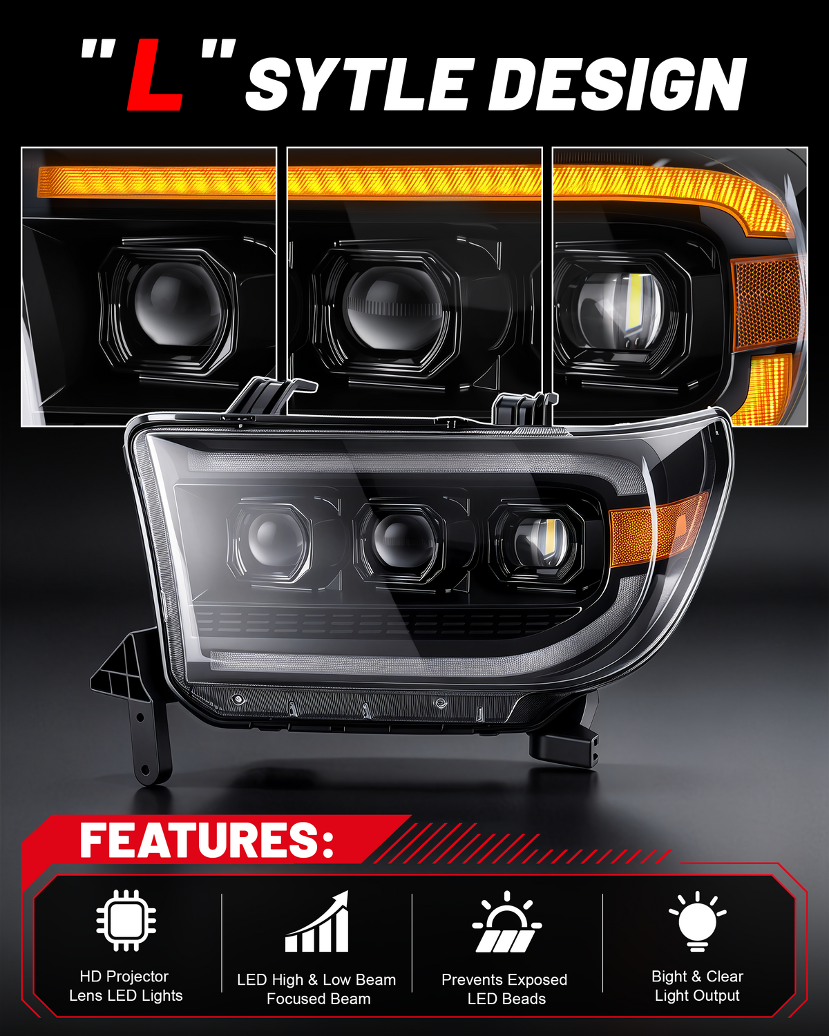 LED Headlights for 2007-2013 Toyota Tundra, 2008-2021 Sequoia-5
