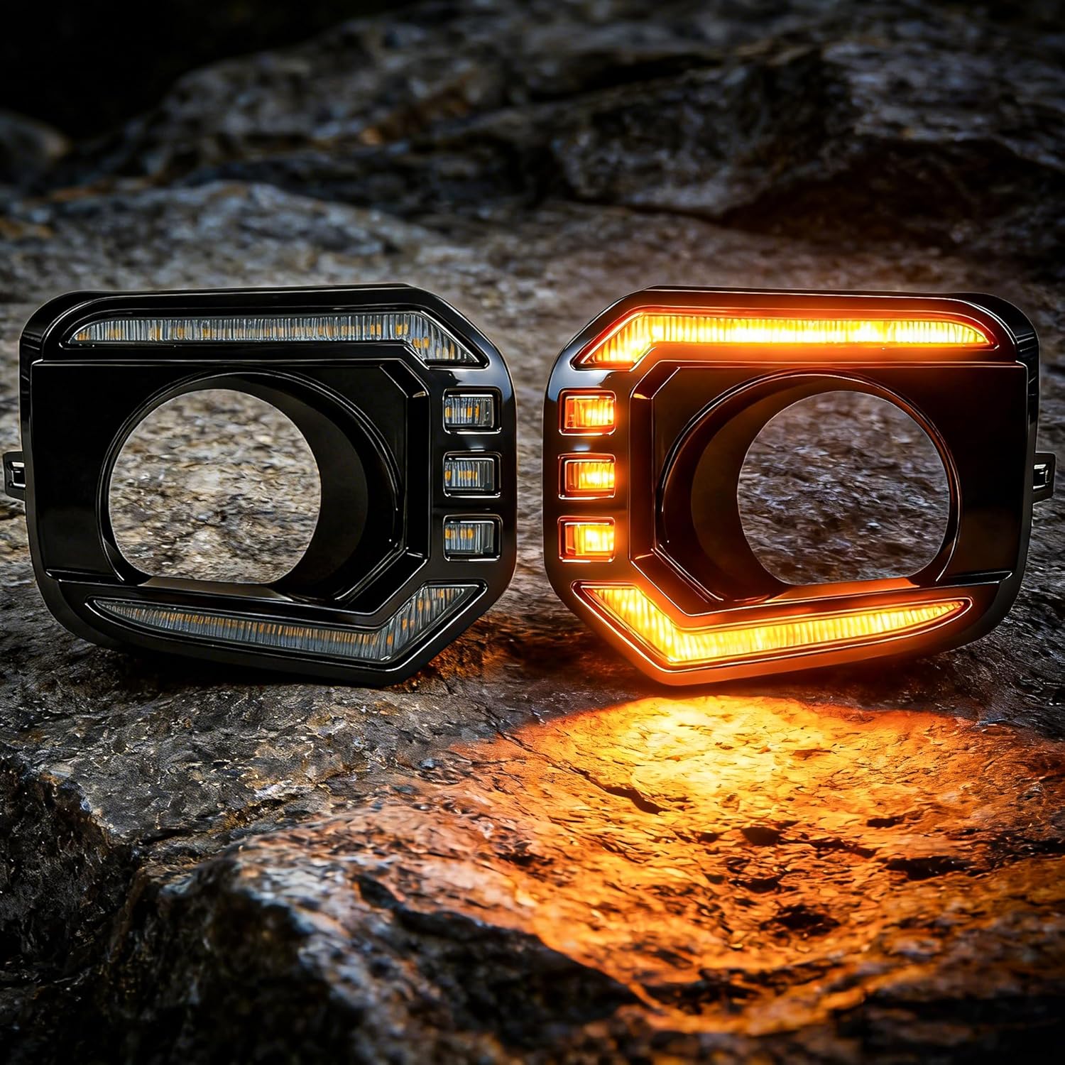 OKSIWA LED DRL Lights Assemblies for 2016–2023 Toyota Tacoma Limited/SR/SR5/Trail Edition, DRL with Dynamic Startup Animation & Flowing Amber Turn Signal, Front Bumper, 1 Pair（Smoked）