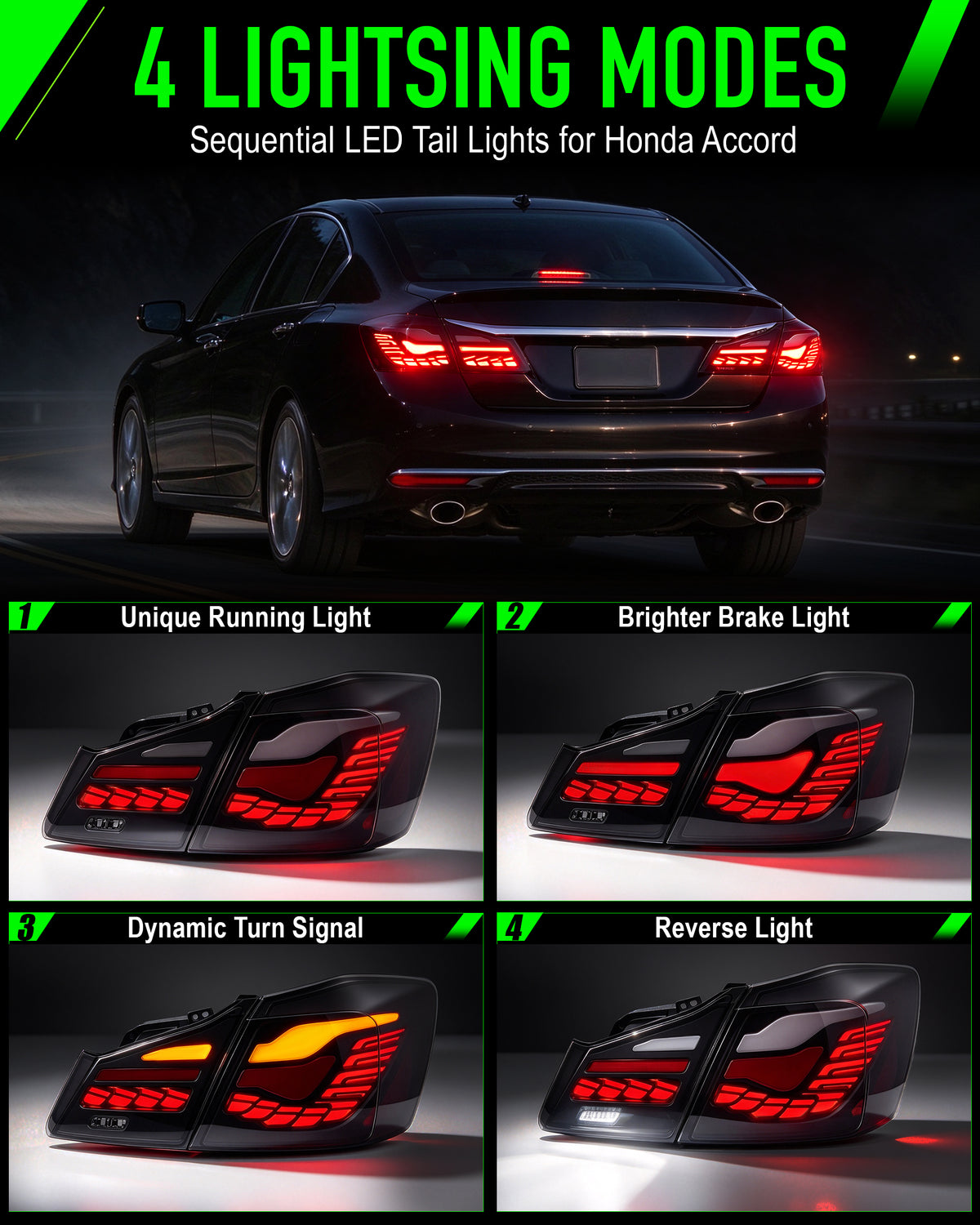 Sequential Full LED Tail Lights for 2016-2017 Honda Accord LX ,Plug and Play-2