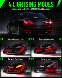 Sequential Full LED Tail Lights for 2016-2017 Honda Accord LX ,Plug and Play-2