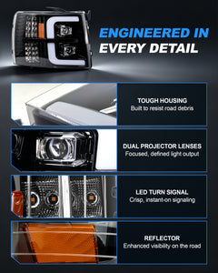 LED Dual Project Headlights Compatible with 2007-2014 Chevy Silverado-5