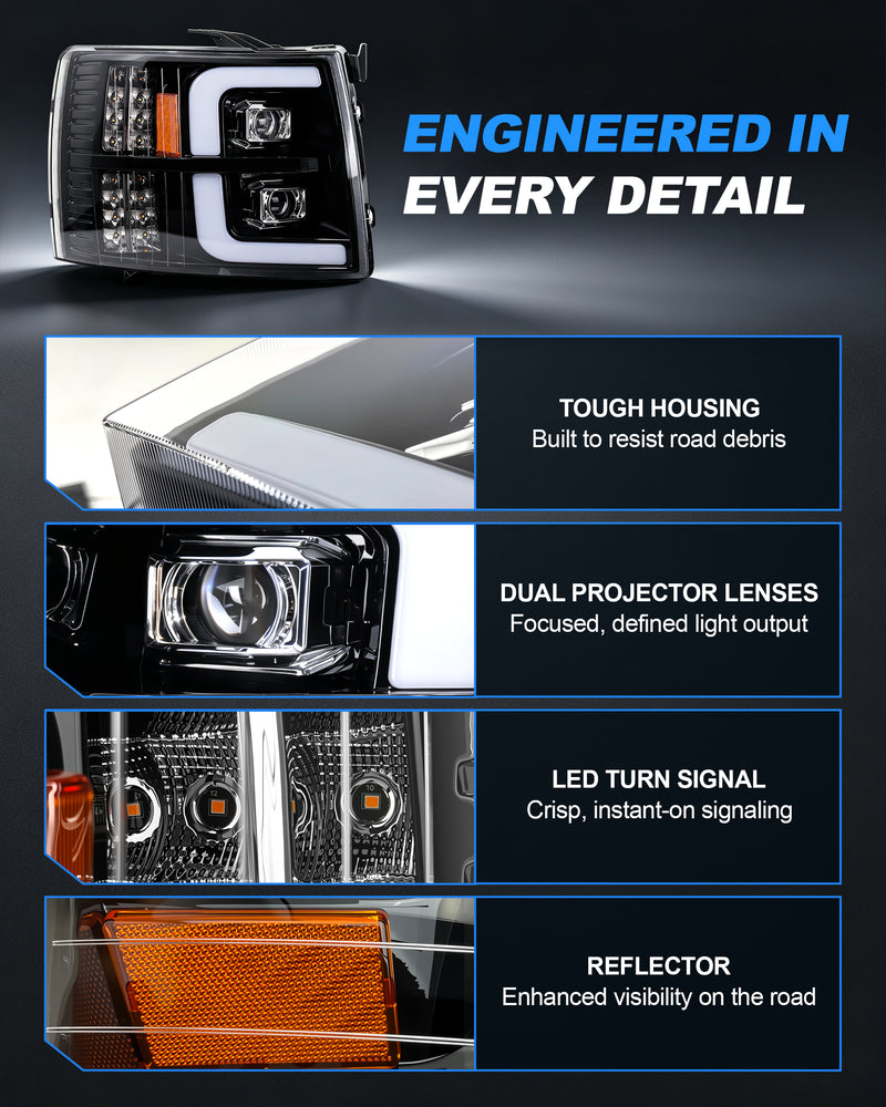 LED Dual Project Headlights Compatible with 2007-2014 Chevy Silverado-5