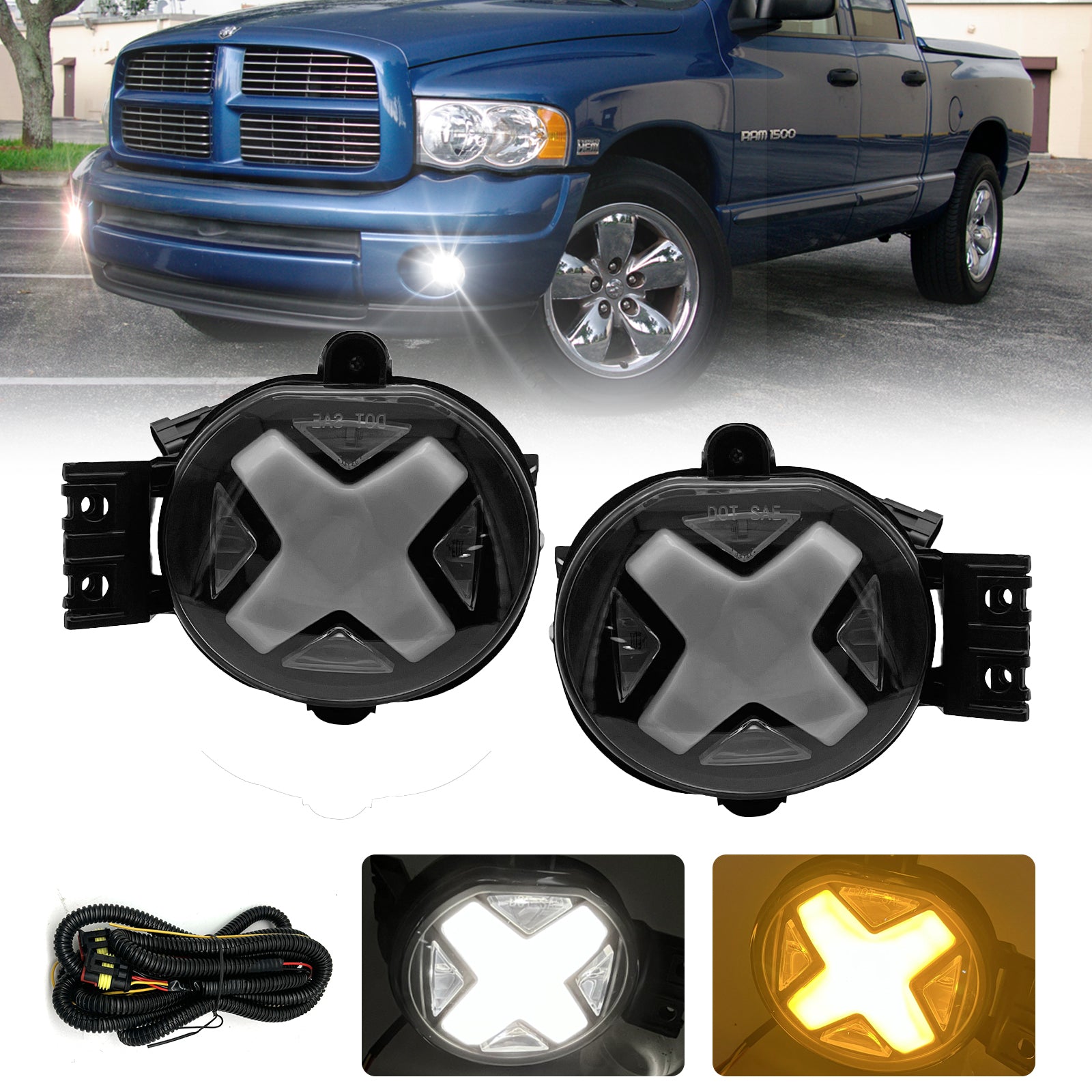 For Dodge 02-08 Ram 1500 03-09 Ram 2500 3500 04-06 Durango LED Fog Lights Lamps