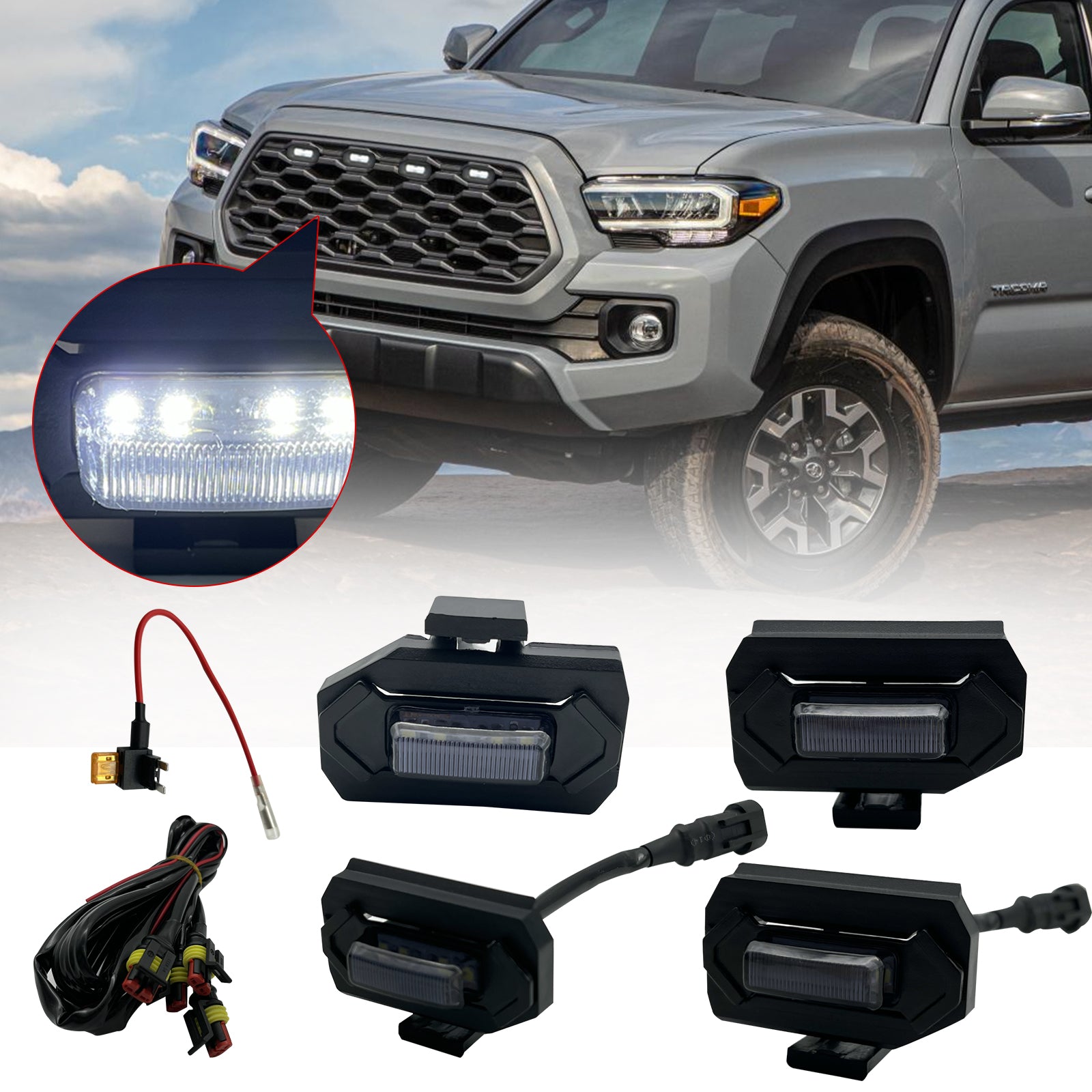 4pcs LED Grille Lights For 2020-2022 Toyota Tacoma TRD Pro Raptor Smoked